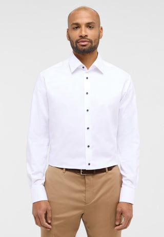 ETERNA MODERN FIT Natural Stretch Langarm Hemd - Bright White Dobby - 2132-00-X171