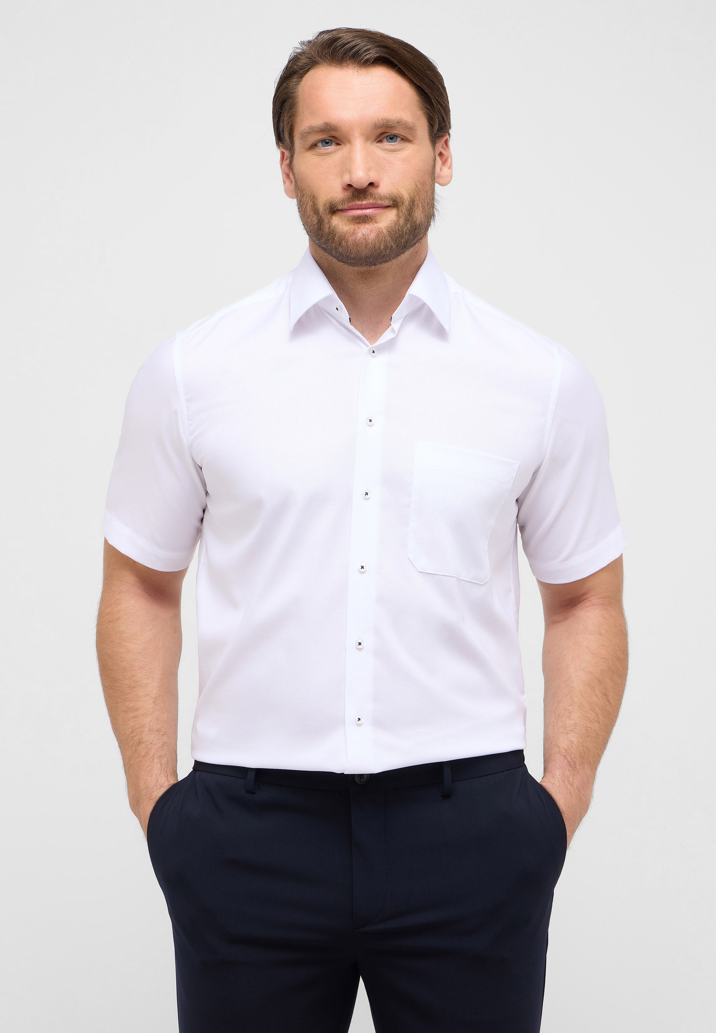 ETERNA COMFORT FIT Kurzarm Hemd - Bright Ivory Texture - 8464-00-K181 von Eterna