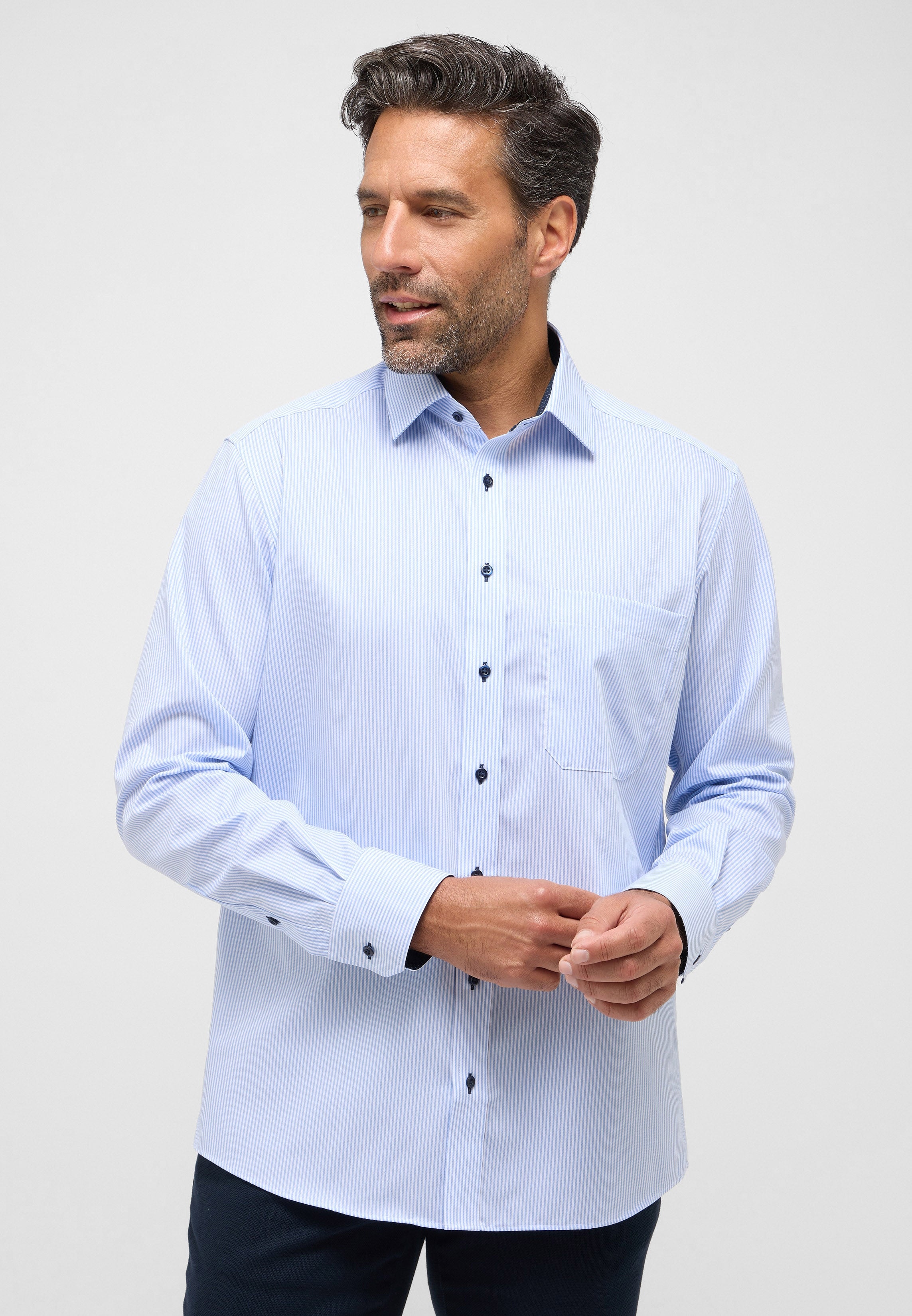 ETERNA COMFORT FIT Langarm Hemd - Pale Sky Stripe - 8992-12-E15P von Eterna