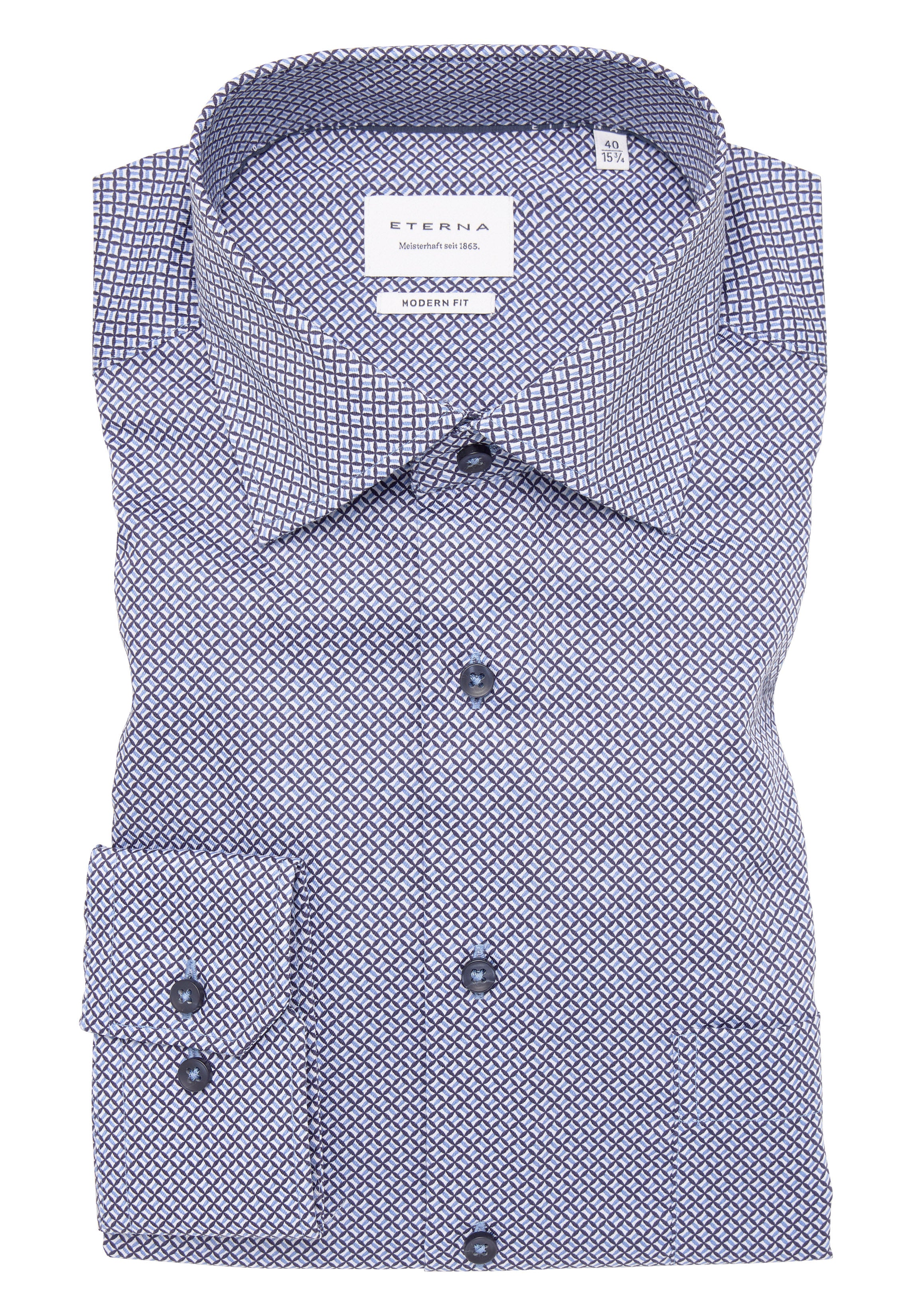 ETERNA Modern Fit Langarm Hemd - Blue Grid Coast - 4382-12-X19K