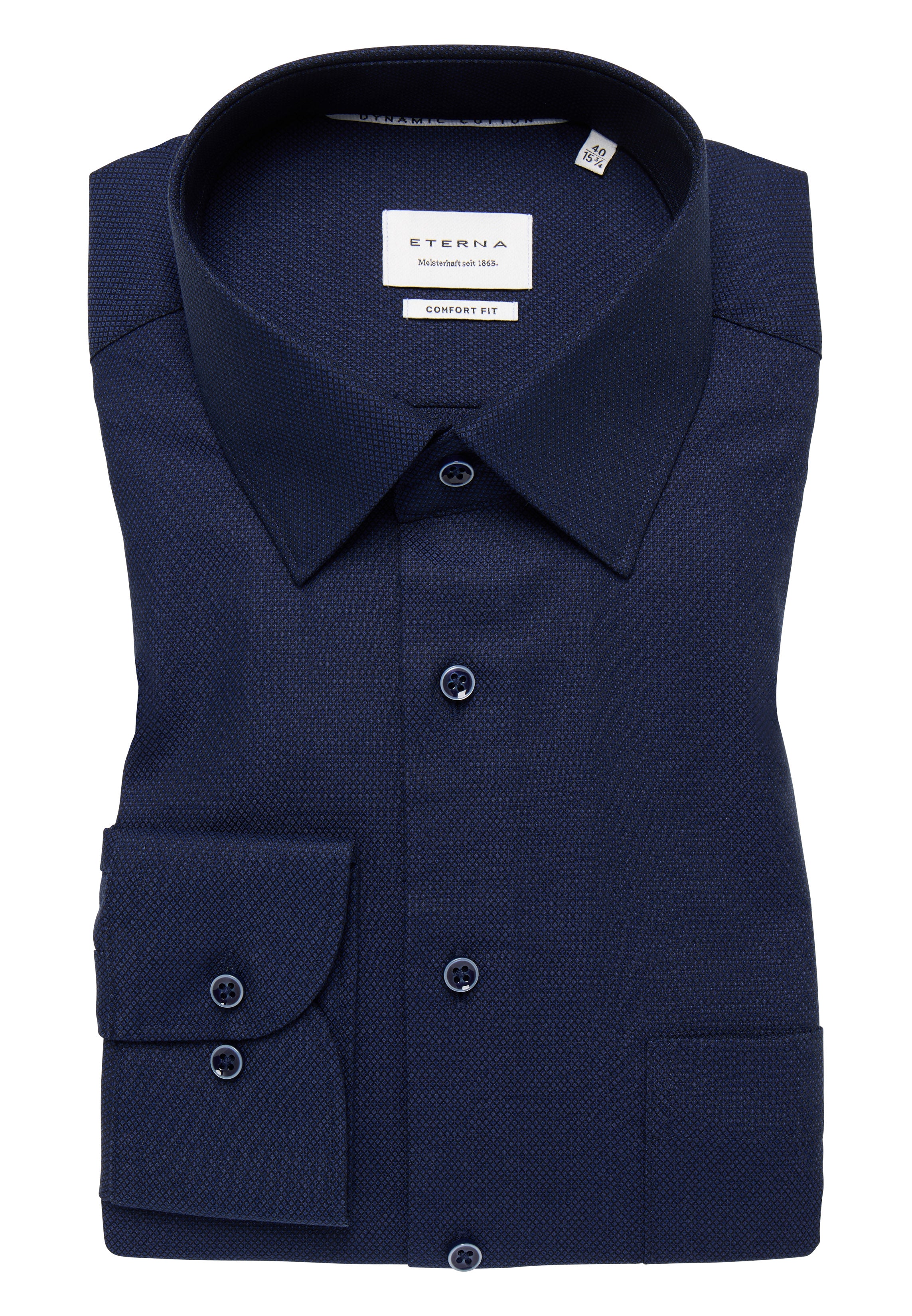ETERNA COMFORT FIT Natural Stretch Langarm Hemd - Twilight Indigo Dobby - 2132-18-E181
