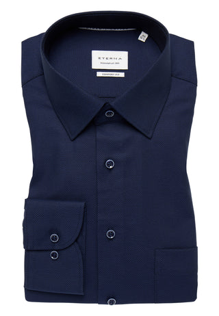 ETERNA COMFORT FIT Natural Stretch Langarm Hemd - Twilight Indigo Dobby - 2132-18-E181