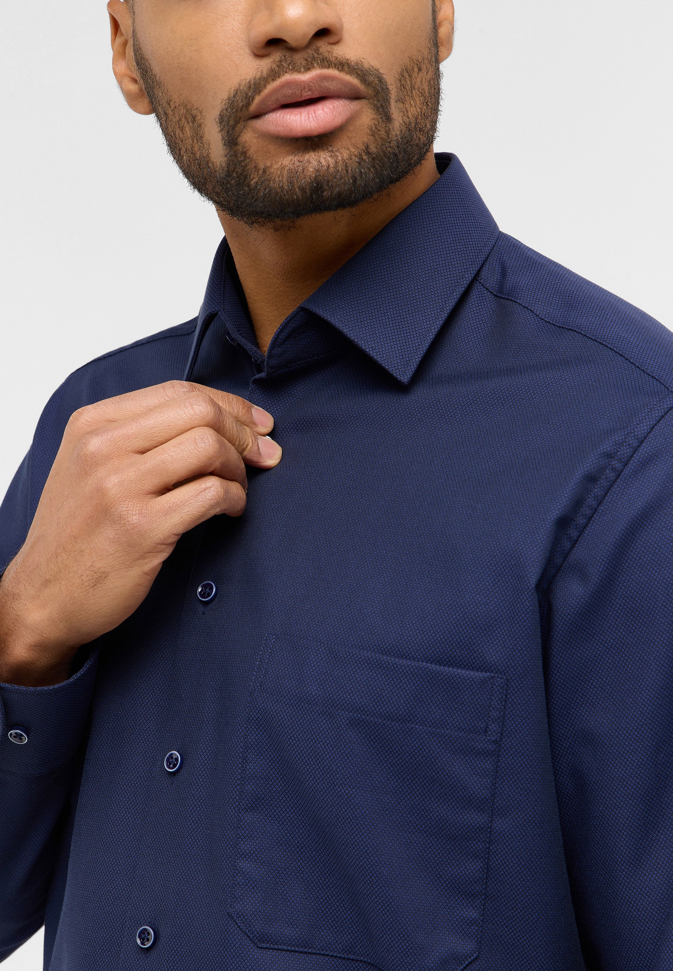 ETERNA COMFORT FIT Natural Stretch Langarm Hemd - Twilight Indigo Dobby - 2132-18-E181 von Eterna