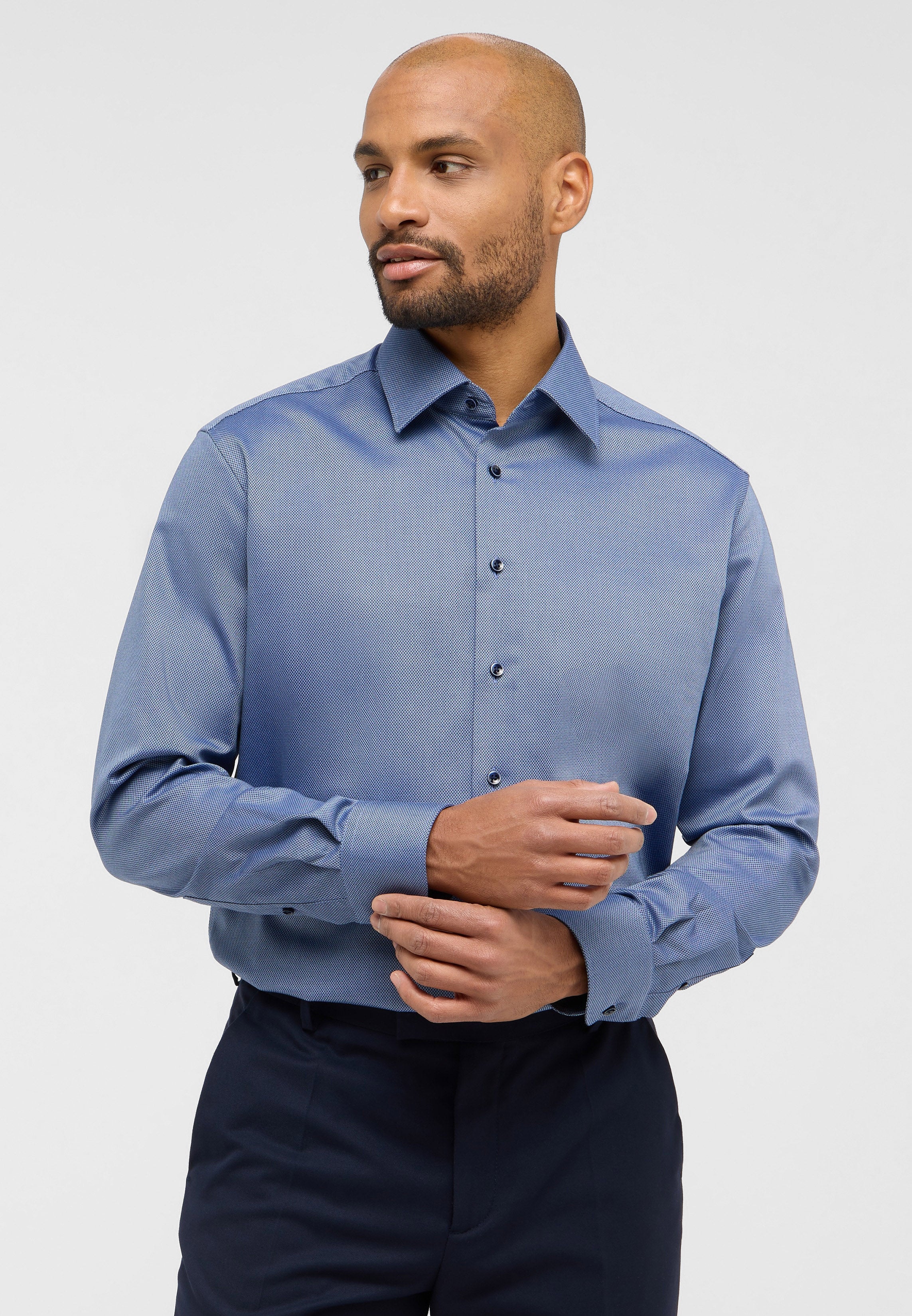 ETERNA MODERN FIT Natural Stretch Langarm Hemd - Seaglass Dobby Blue - 2132-17-X171 von Eterna