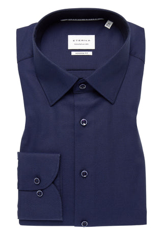 ETERNA MODERN FIT Langarm Hemd - Midnight Dobby Blue - 2132-18-X171