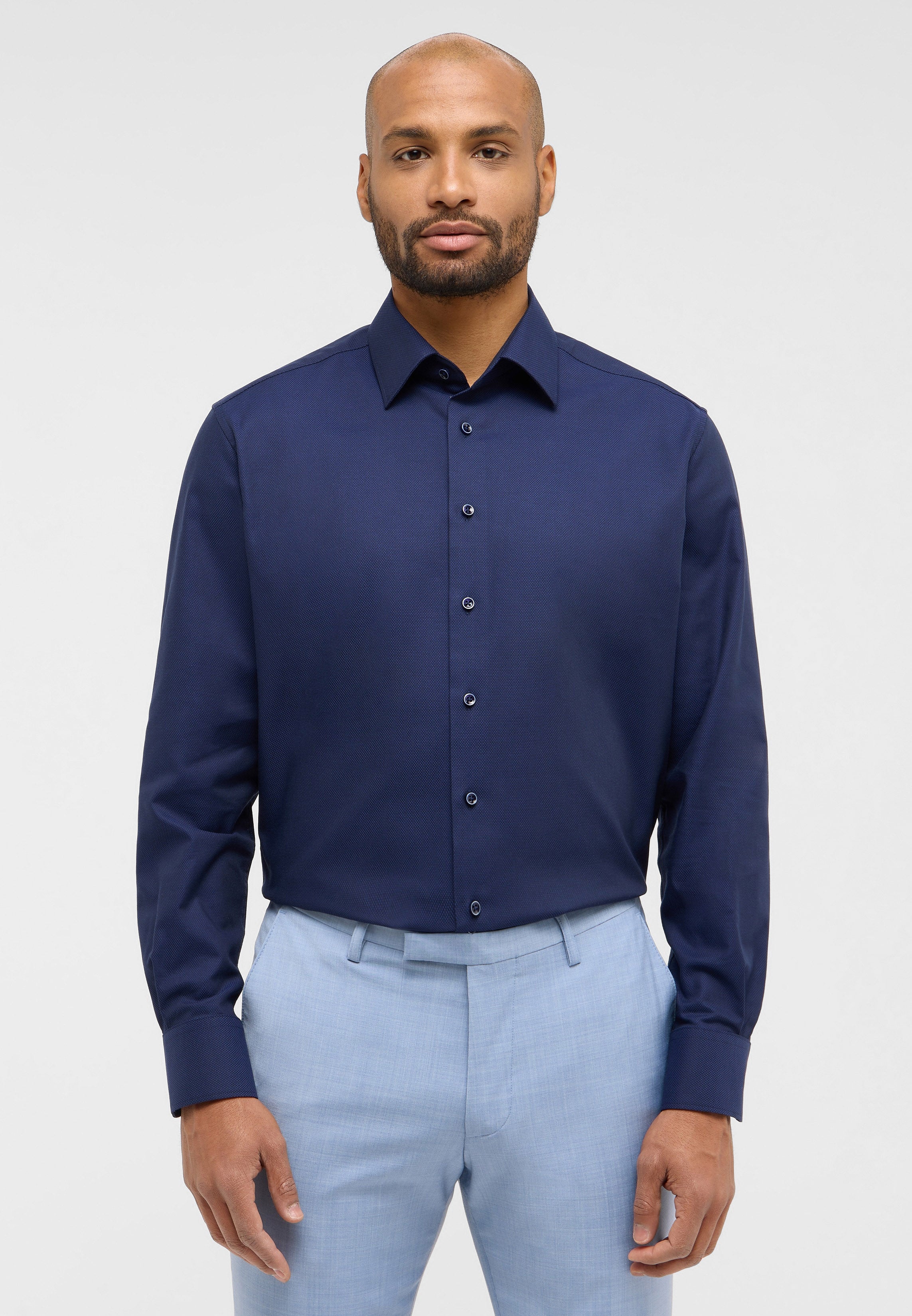 ETERNA MODERN FIT Langarm Hemd - Midnight Dobby Blue - 2132-18-X171 von Eterna
