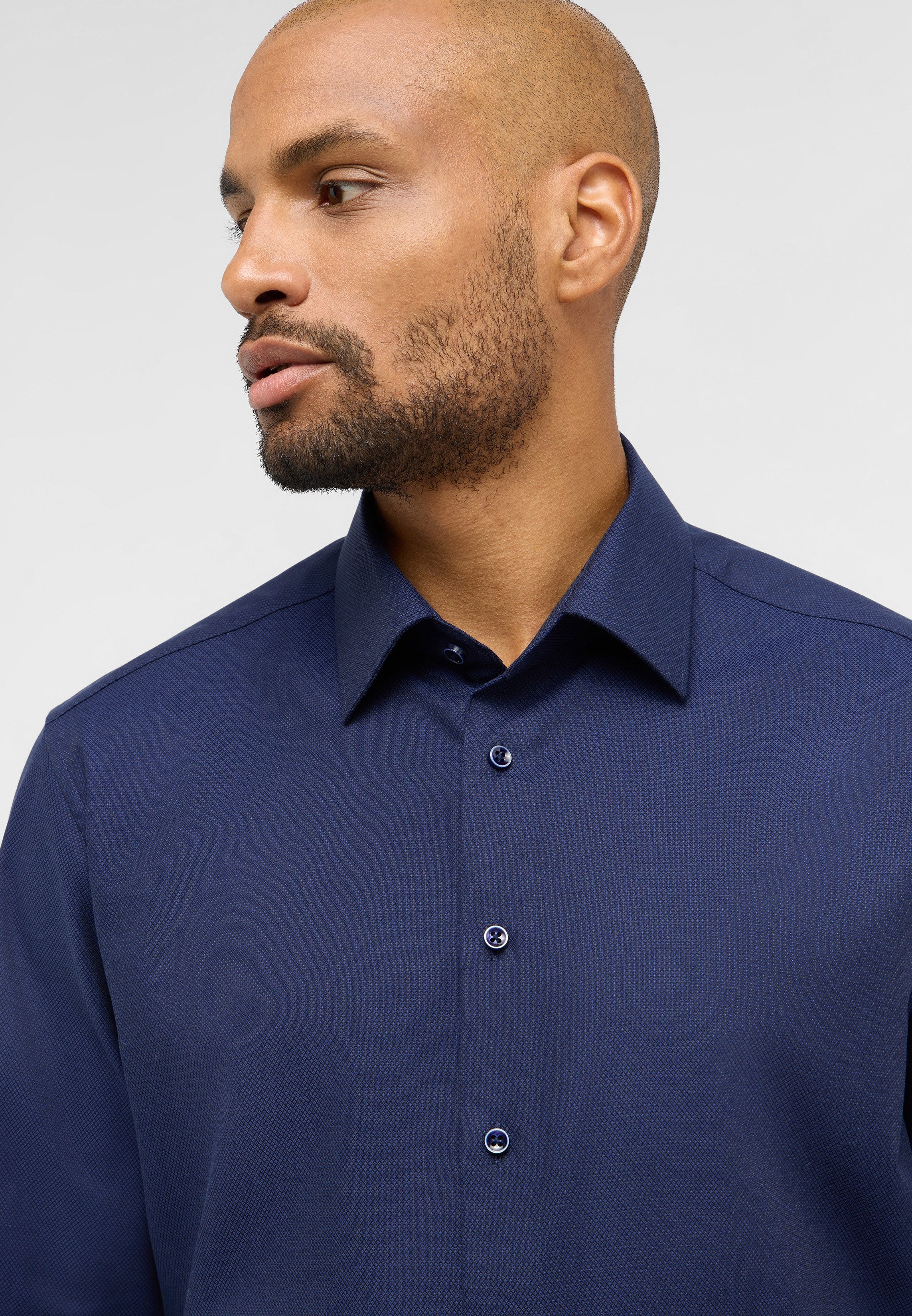 ETERNA MODERN FIT Langarm Hemd - Midnight Dobby Blue - 2132-18-X171 von Eterna