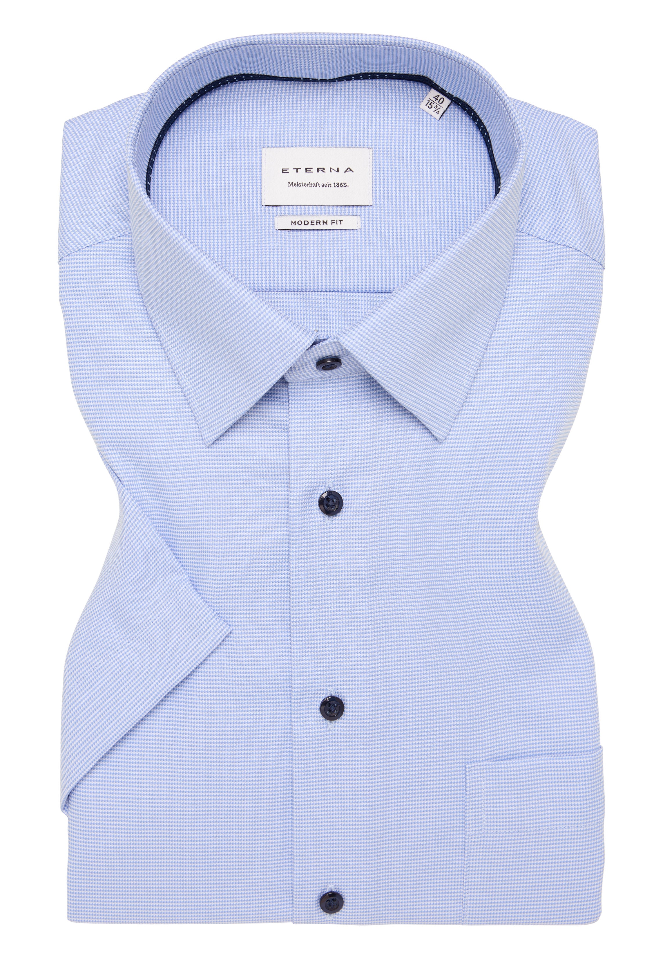 ETERNA MODERN FIT Kurzarm Hemd - Glacier Houndstooth Blue - 1181-12-C181 von Eterna