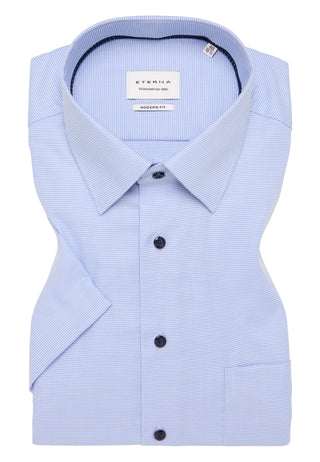 ETERNA MODERN FIT Kurzarm Hemd - Glacier Houndstooth Blue - 1181-12-C181