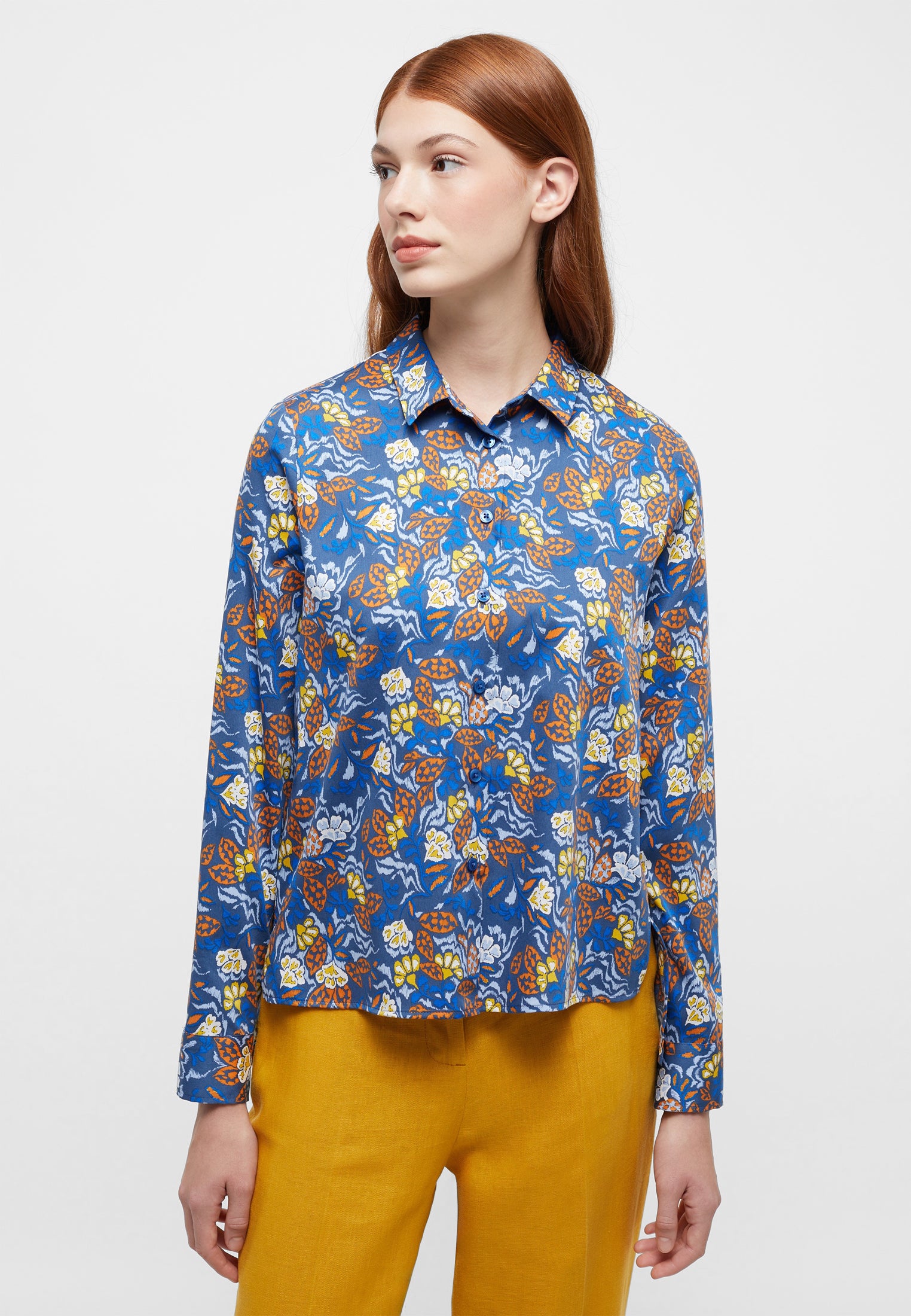 ETERNA REGULAR FIT Langarm Bluse - Cobalt Orchard Floral - 7649-18-D257