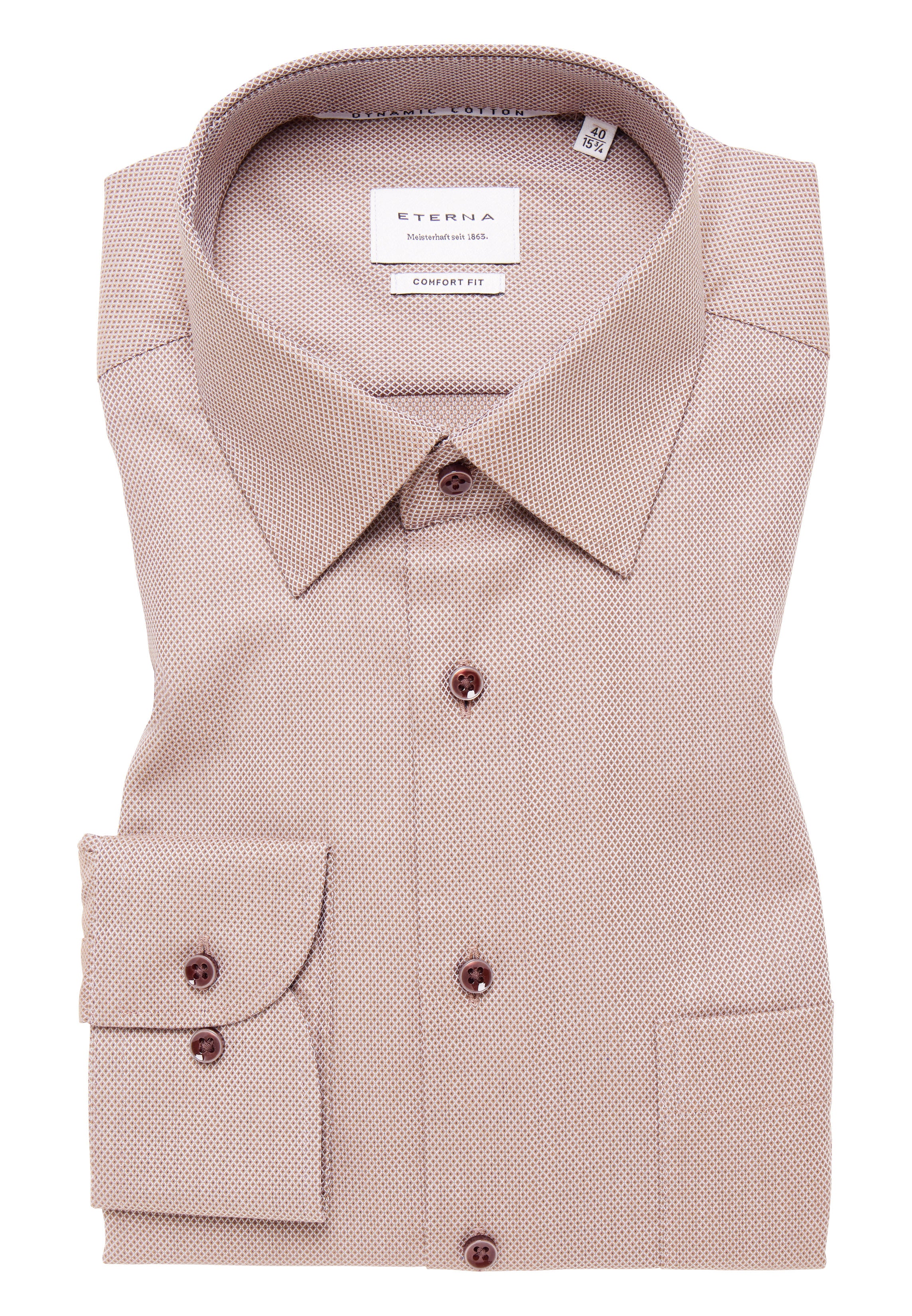 ETERNA COMFORT FIT Natural Stretch Langarm Hemd - Rose Dobby Beige - 2132-25-E181