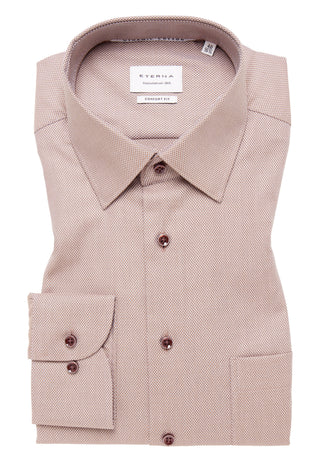 ETERNA COMFORT FIT Natural Stretch Langarm Hemd - Rose Dobby Beige - 2132-25-E181