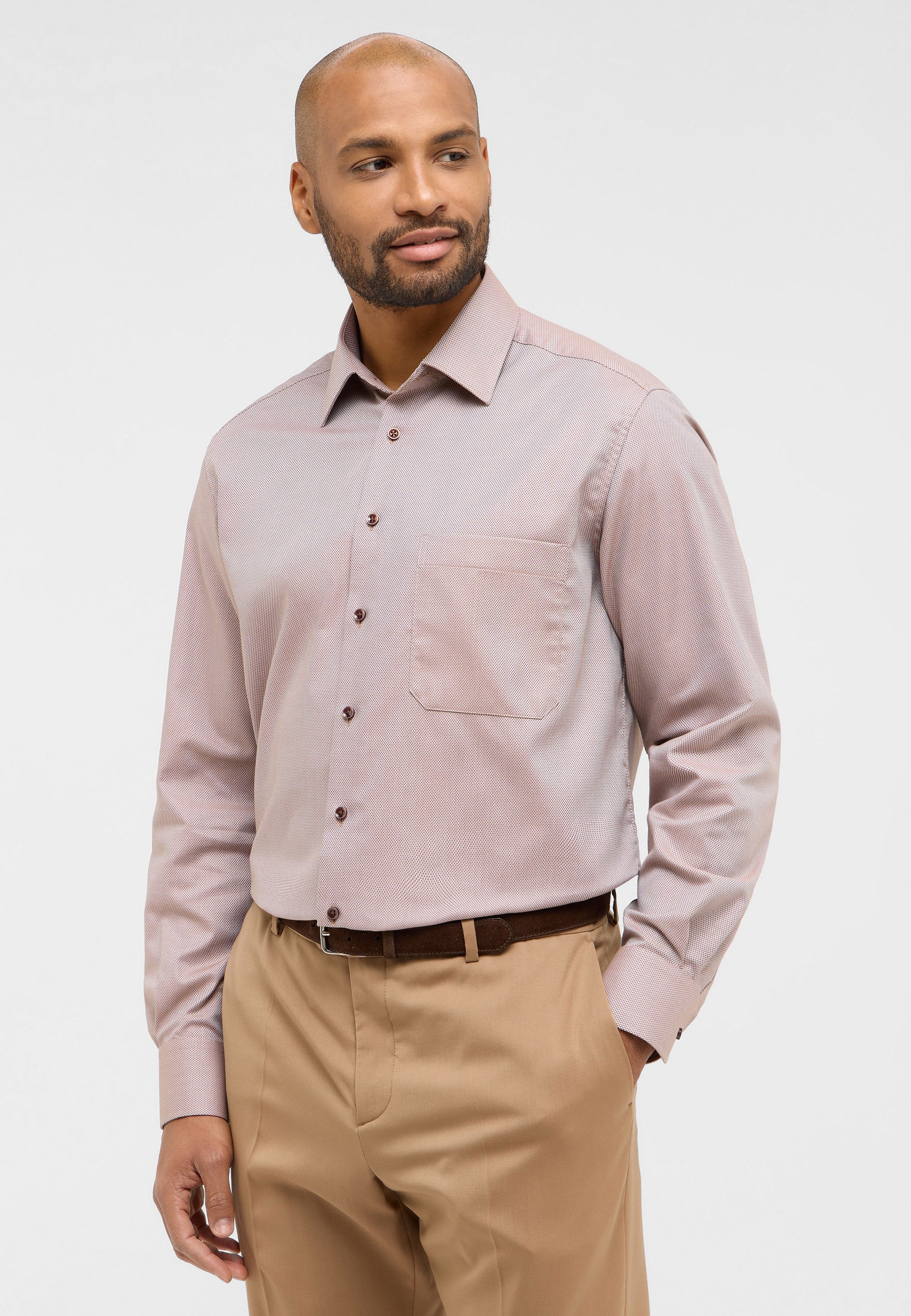 ETERNA COMFORT FIT Natural Stretch Langarm Hemd - Rose Dobby Beige - 2132-25-E181 von Eterna