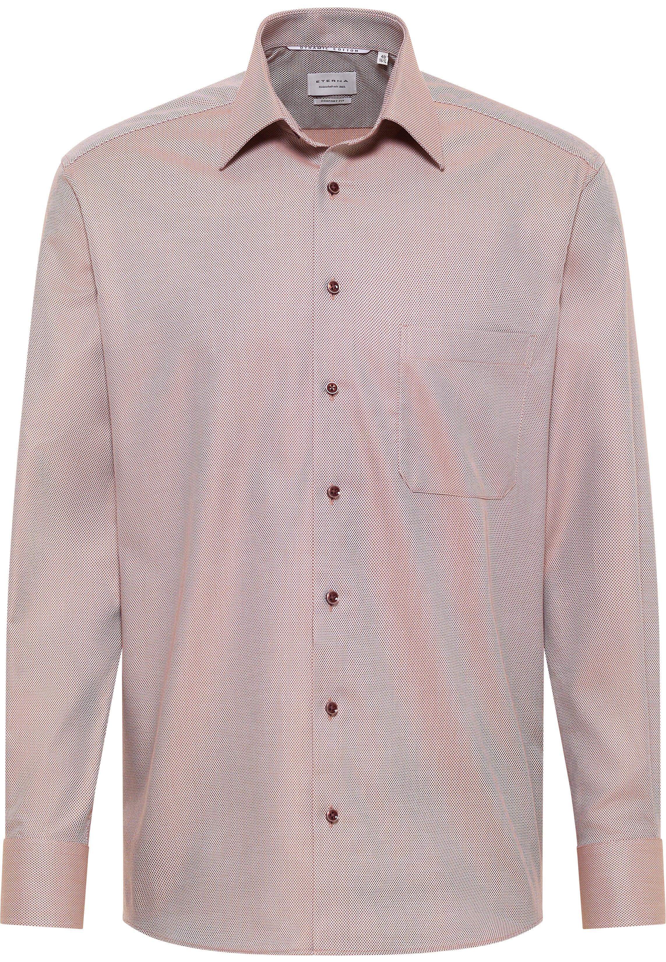 ETERNA COMFORT FIT Natural Stretch Langarm Hemd - Rose Dobby Beige - 2132-25-E181