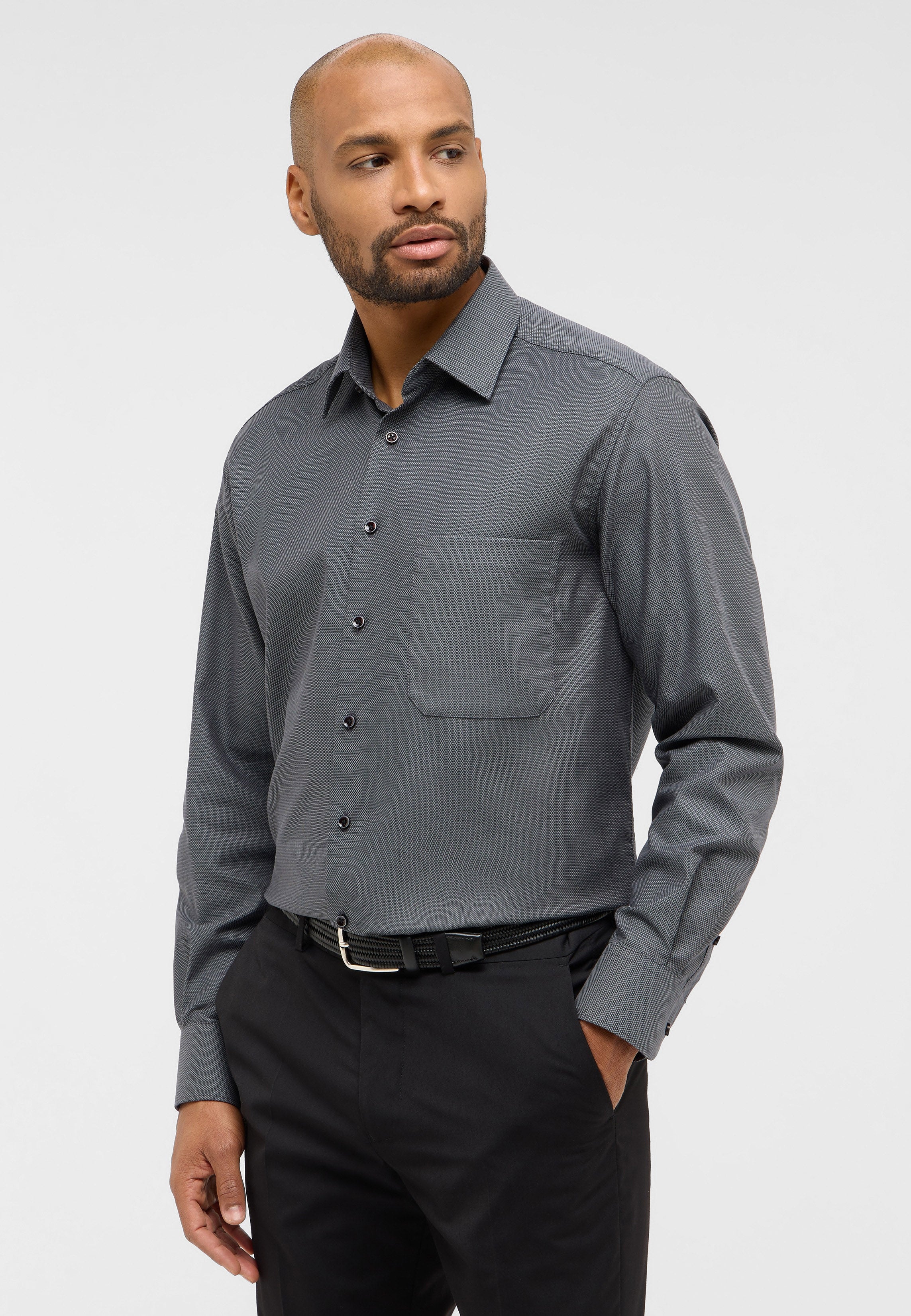 ETERNA COMFORT FIT Natural Stretch Langarm Hemd - Blue Dusk Dobby - 2132-39-E181 von Eterna