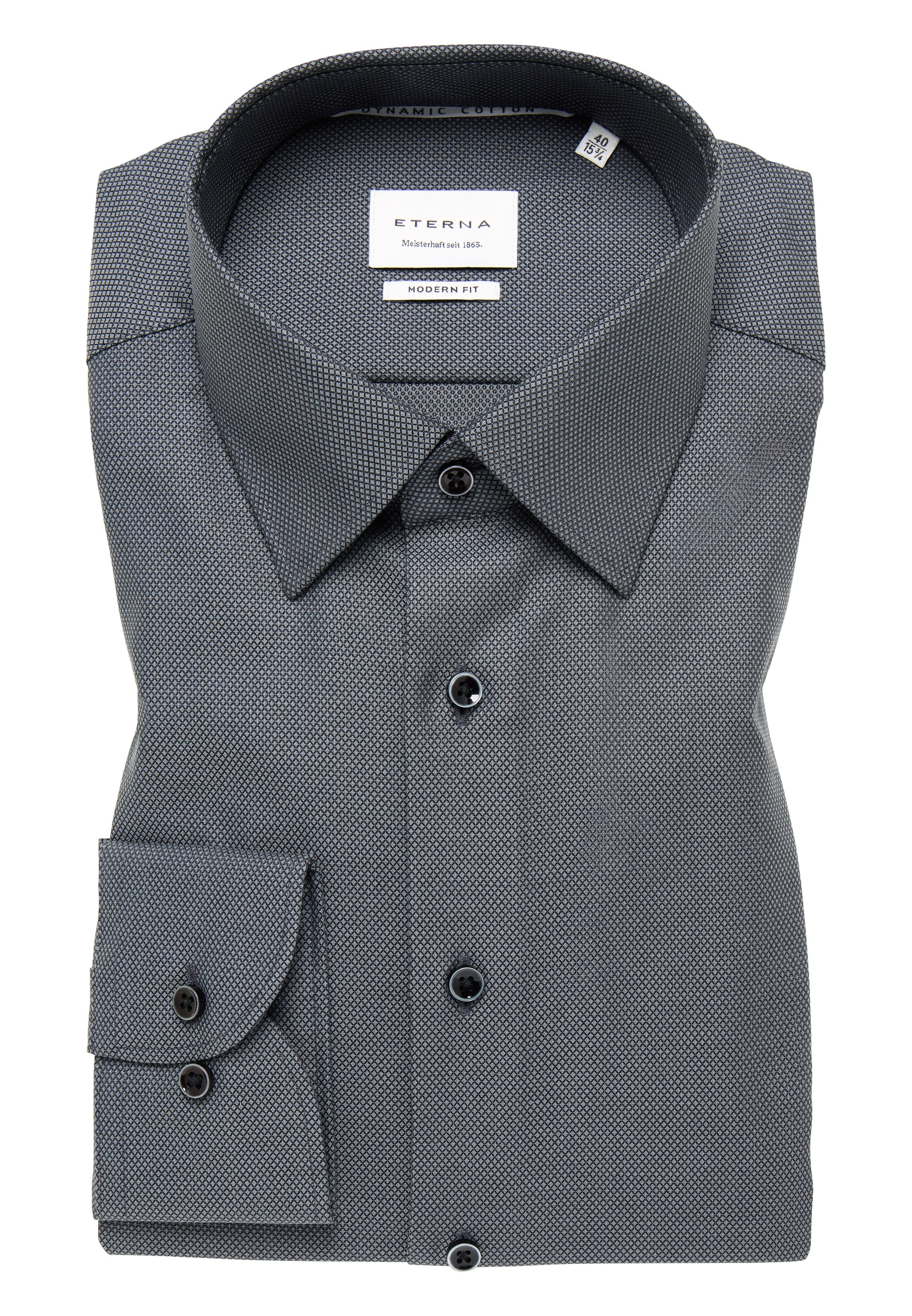ETERNA MODERN FIT Langarm Hemd - Charcoal Dobby Wave - 2132-39-X171