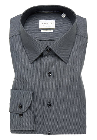 ETERNA MODERN FIT Langarm Hemd - Charcoal Dobby Wave - 2132-39-X171