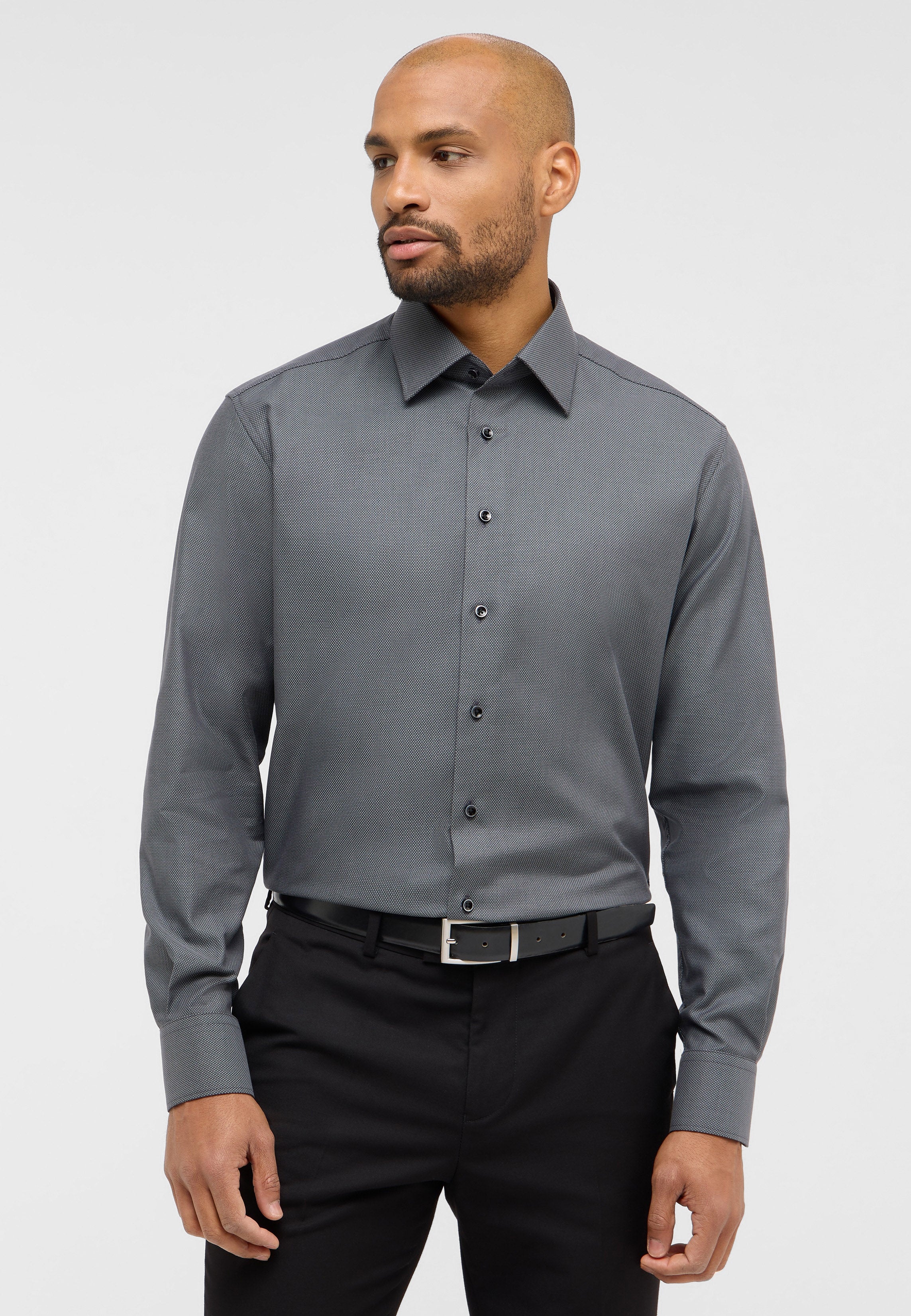 ETERNA MODERN FIT Langarm Hemd - Charcoal Dobby Wave - 2132-39-X171 von Eterna