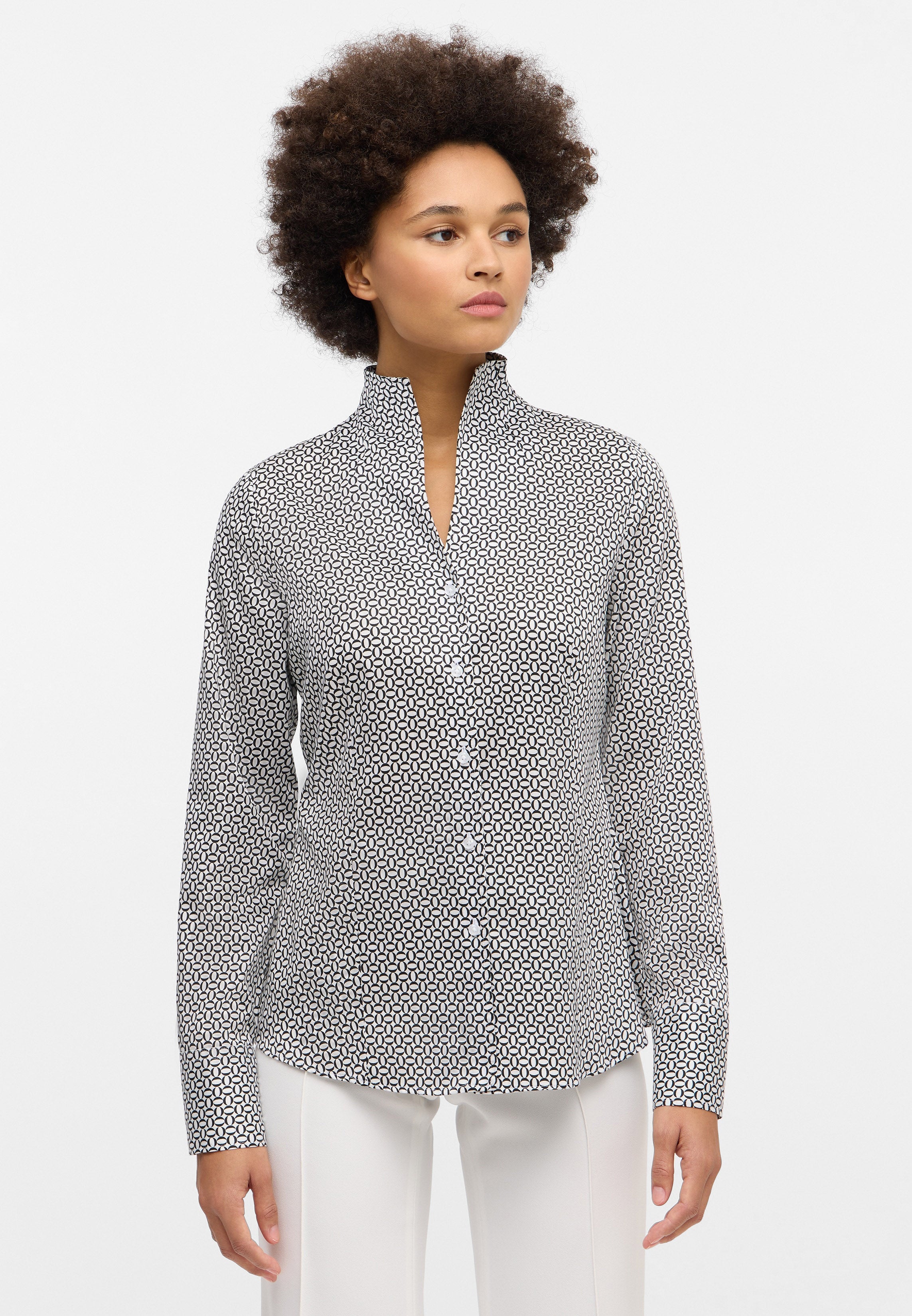 ETERNA REGULAR FIT Bluse - Ivory Noir Geometric - 7491-39-D266