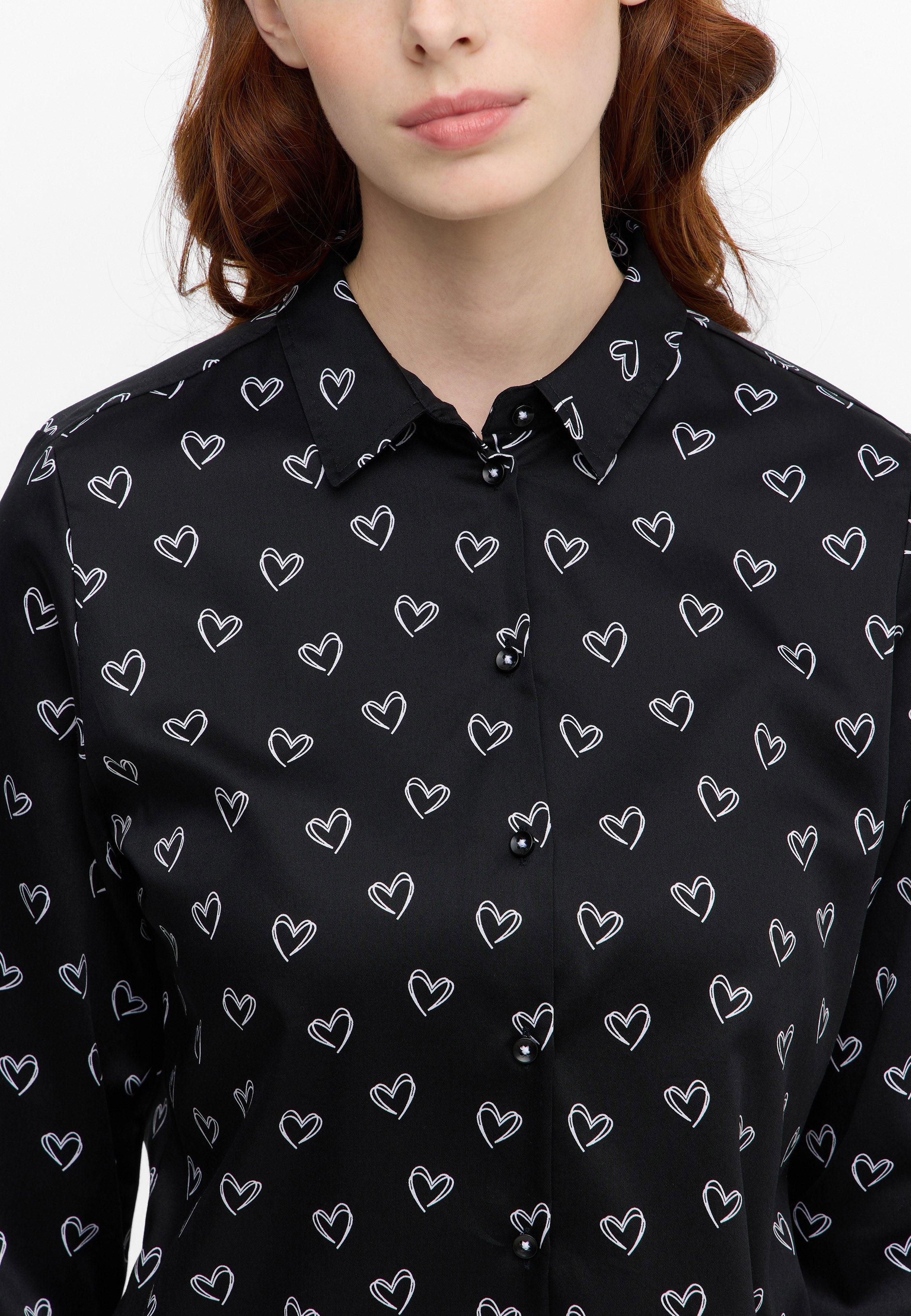 ETERNA REGULAR FIT Langarm Bluse - Heart Noir White - 7172-39-D935 von Eterna