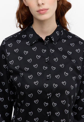 ETERNA REGULAR FIT Langarm Bluse - Heart Noir White - 7172-39-D935