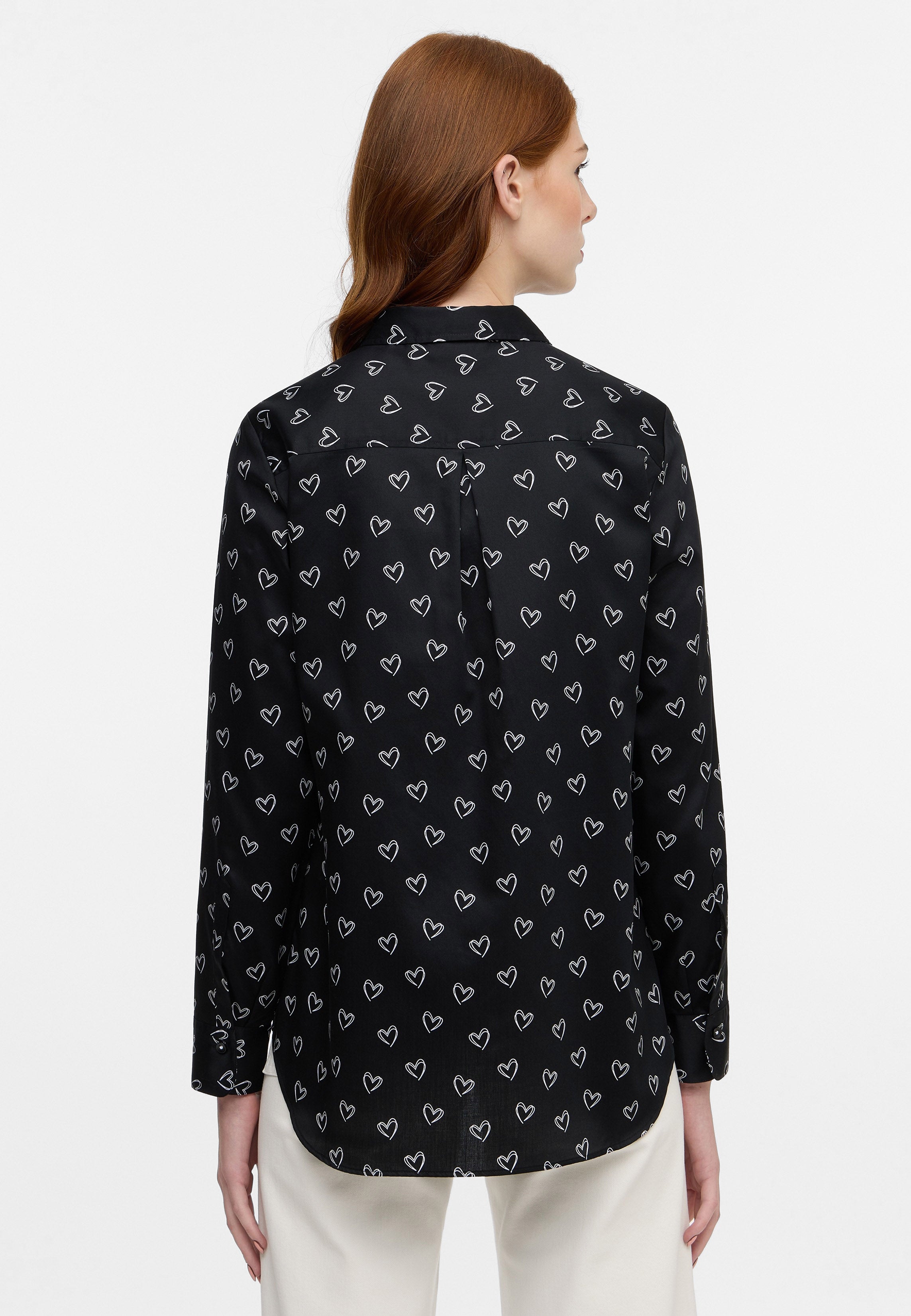 ETERNA REGULAR FIT Langarm Bluse - Heart Noir White - 7172-39-D935 von Eterna