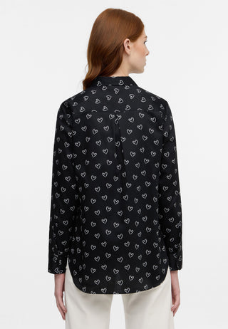 ETERNA REGULAR FIT Langarm Bluse - Heart Noir White - 7172-39-D935