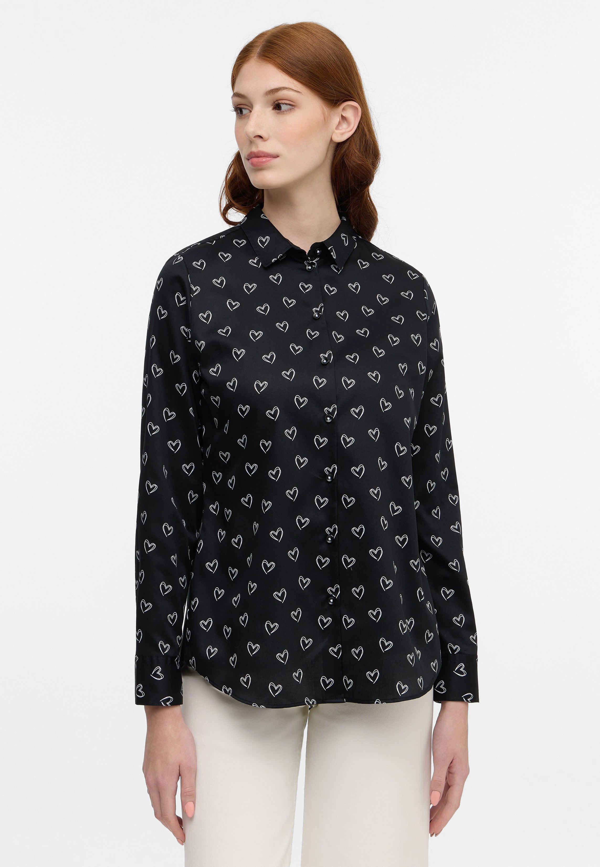 ETERNA REGULAR FIT Langarm Bluse - Heart Noir White - 7172-39-D935