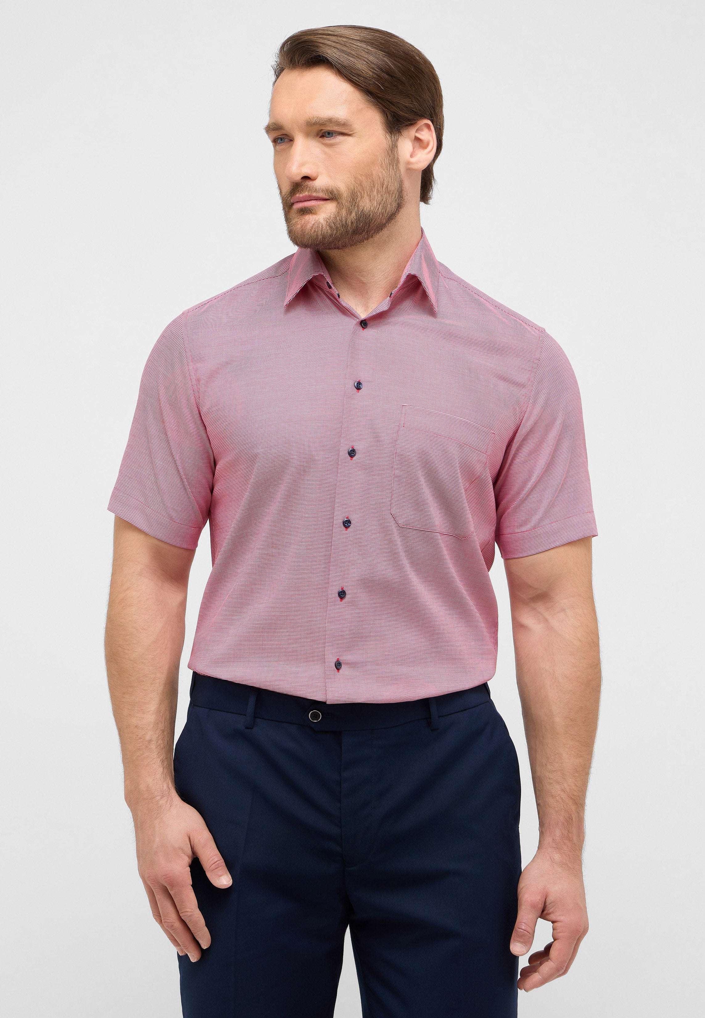 ETERNA COMFORT FIT Kurzarm Hemd - Crimson Houndstooth - 1181-55-K181 von Eterna