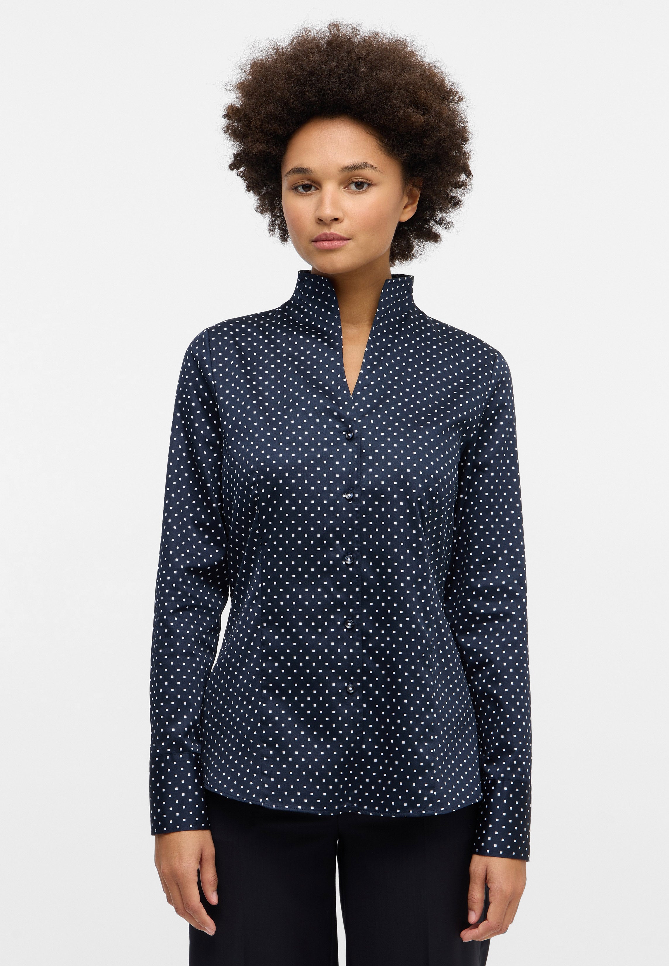 ETERNA REGULAR FIT Langarm Bluse - Frosted Navy Dots - 7483-18-D266