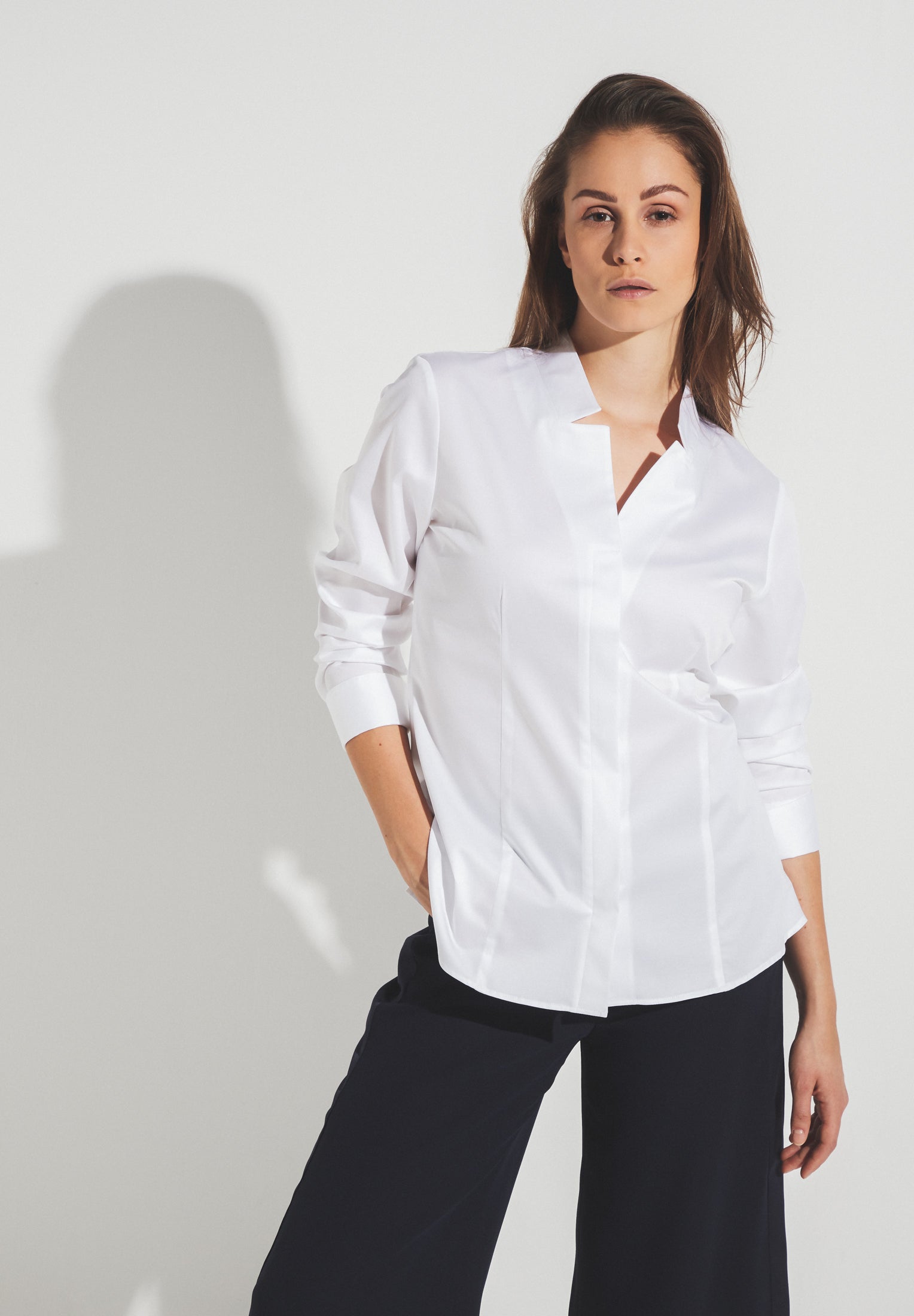 ETERNA Slim Fit Langarm Bluse - Ivory Silk White - 5585-00-D929