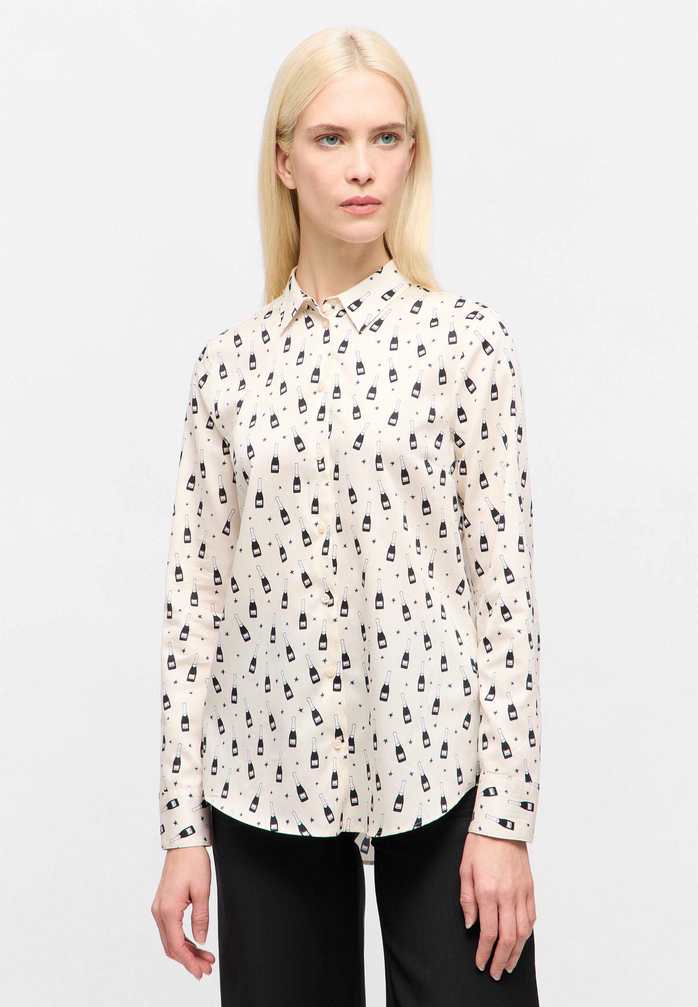 ETERNA REGULAR FIT Champagner Bottle Print Bluse - Champagne Stardust - 7873-04-D935