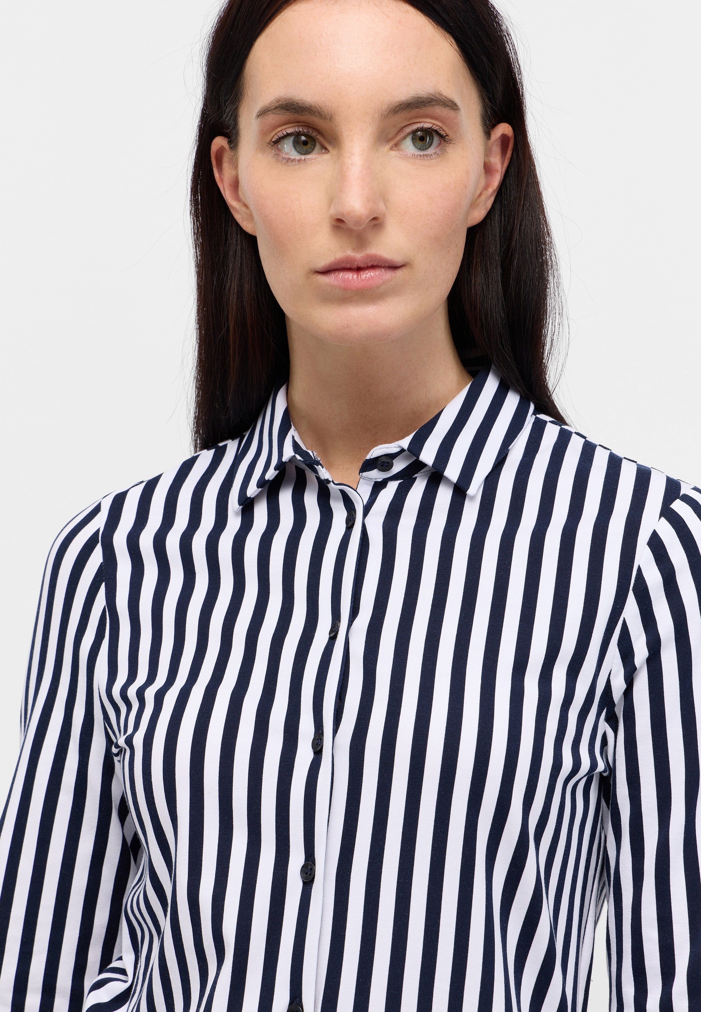 ETERNA FITTED Langarm Bluse - Nautical Stripe White - 6308-19-DF56
