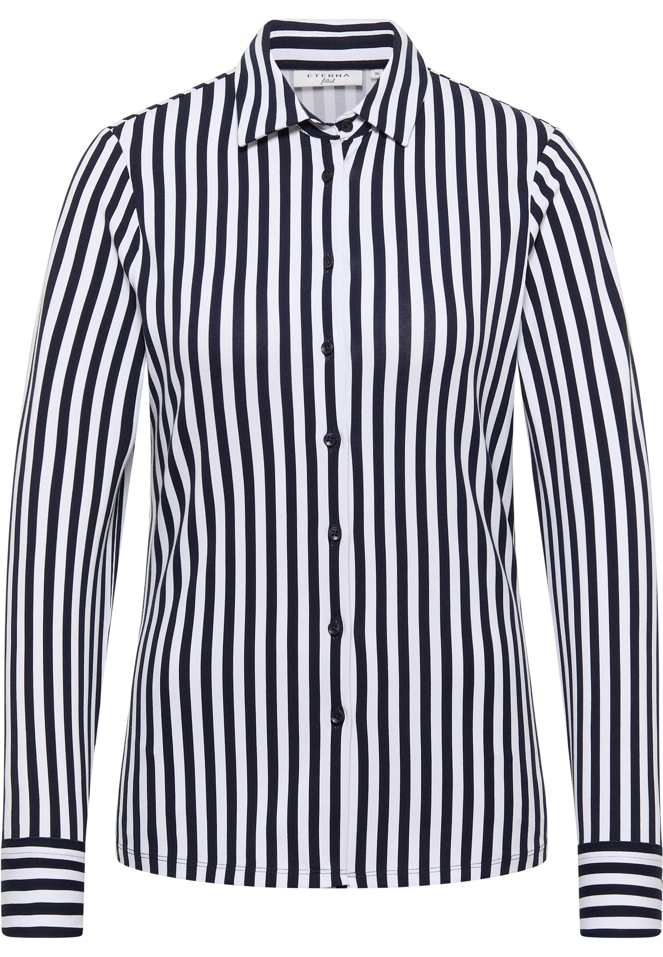ETERNA FITTED Langarm Bluse - Nautical Stripe White - 6308-19-DF56 von Eterna