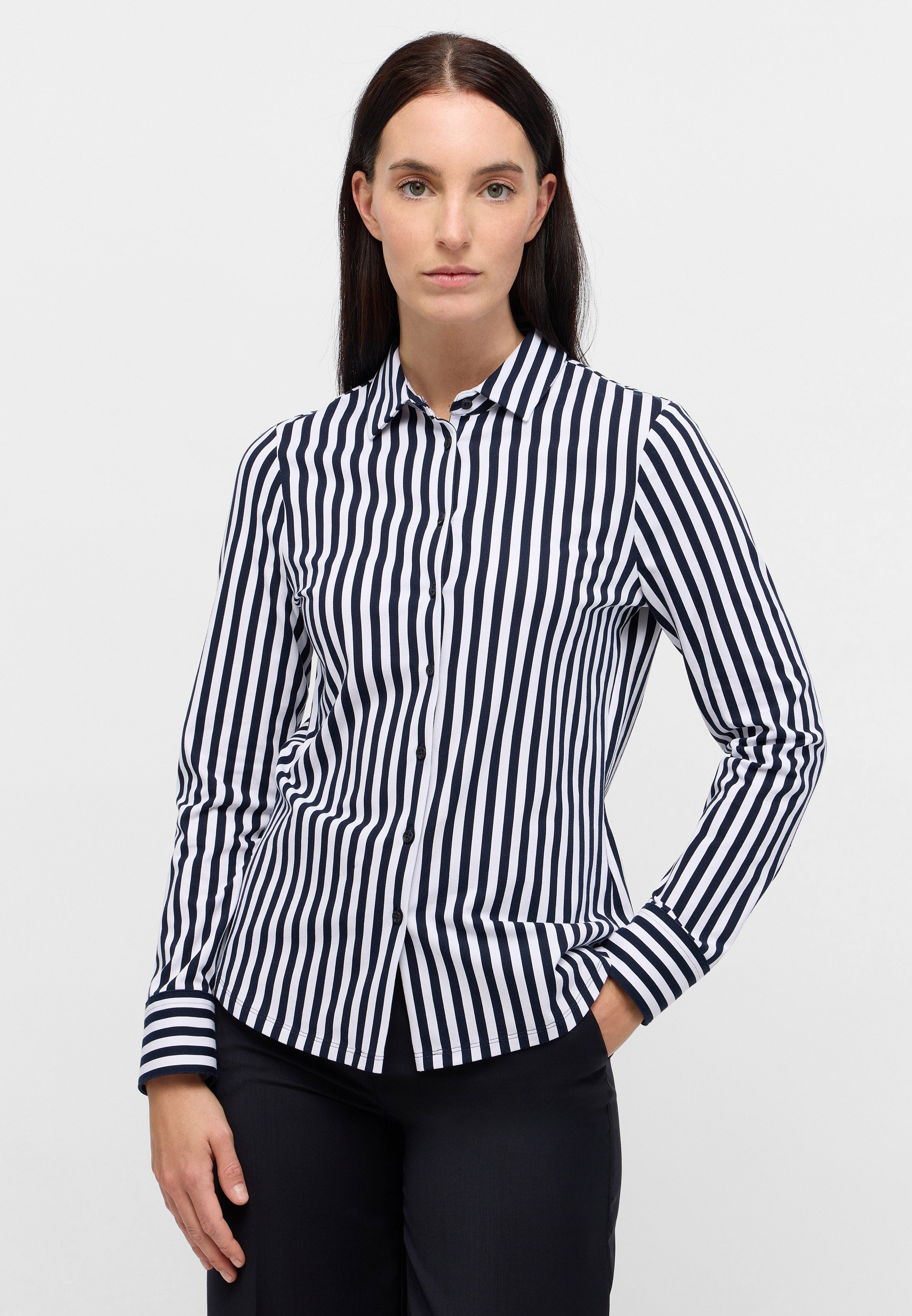 ETERNA FITTED Langarm Bluse - Nautical Stripe White - 6308-19-DF56