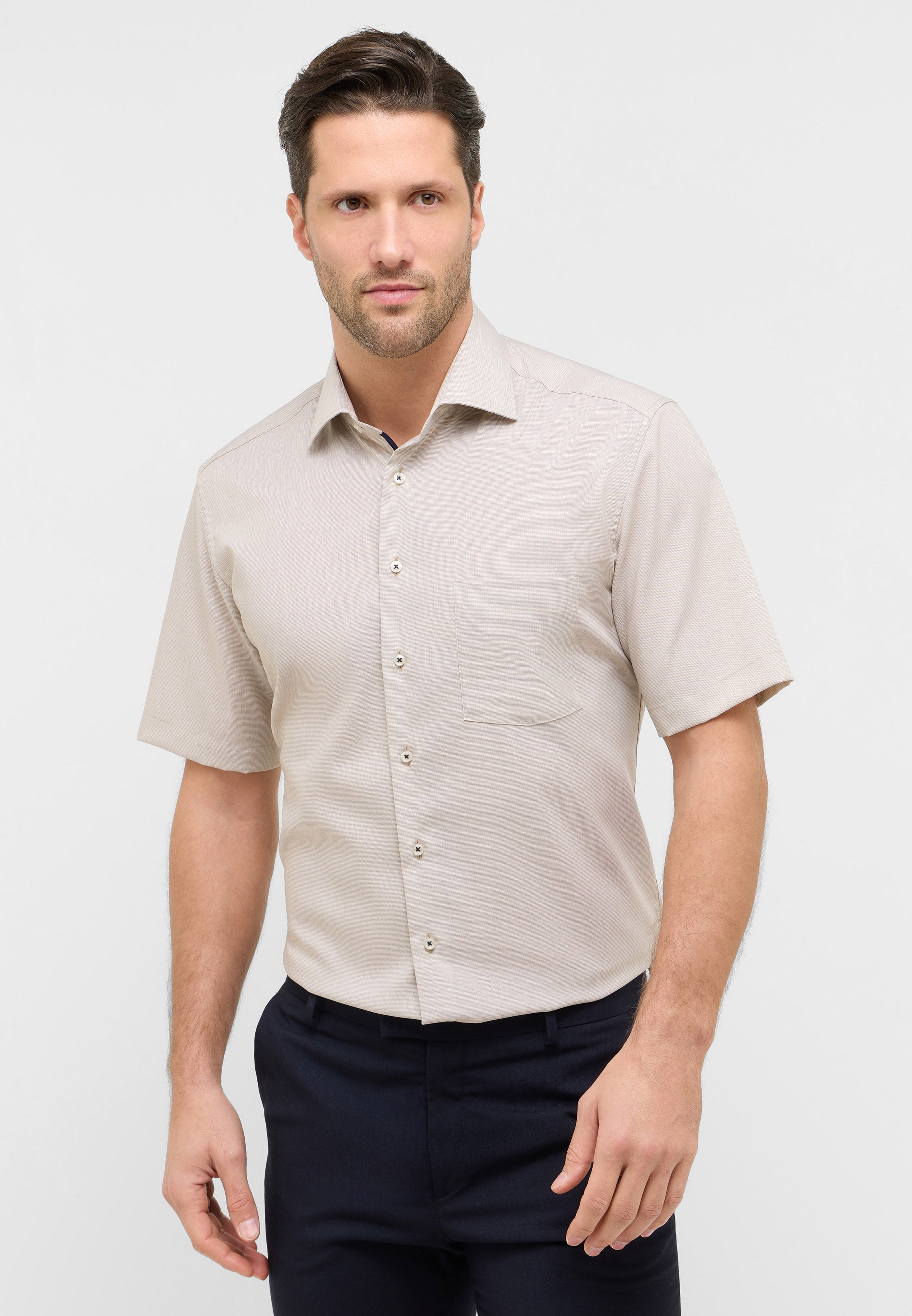 ETERNA MODERN FIT Kurzarm Hemd beige kariert 1364-20-CB9K von Eterna