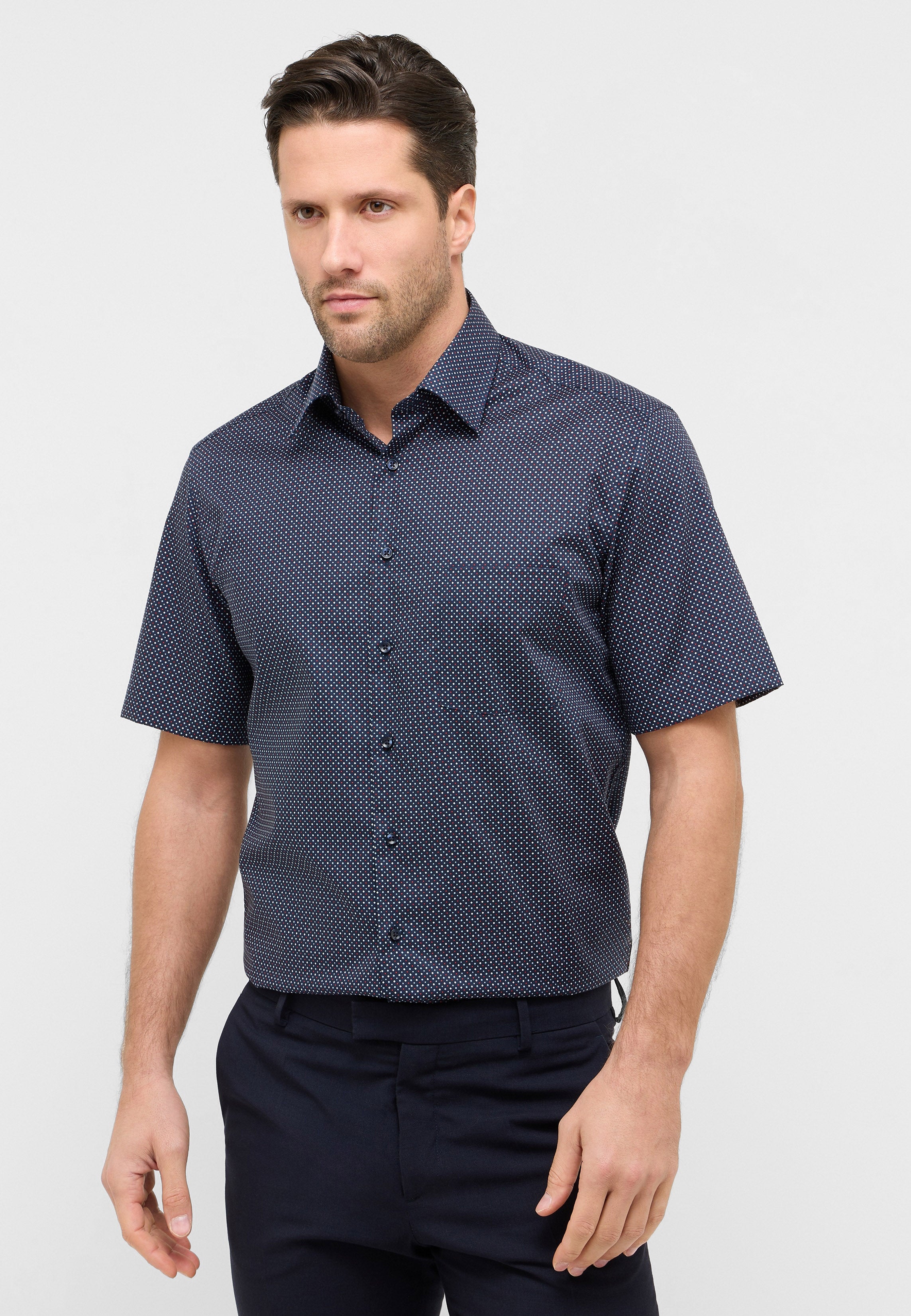 ETERNA MODERN FIT Kurzarm Hemd - Twill Dotted Navy - 1363-50-C181 von Eterna