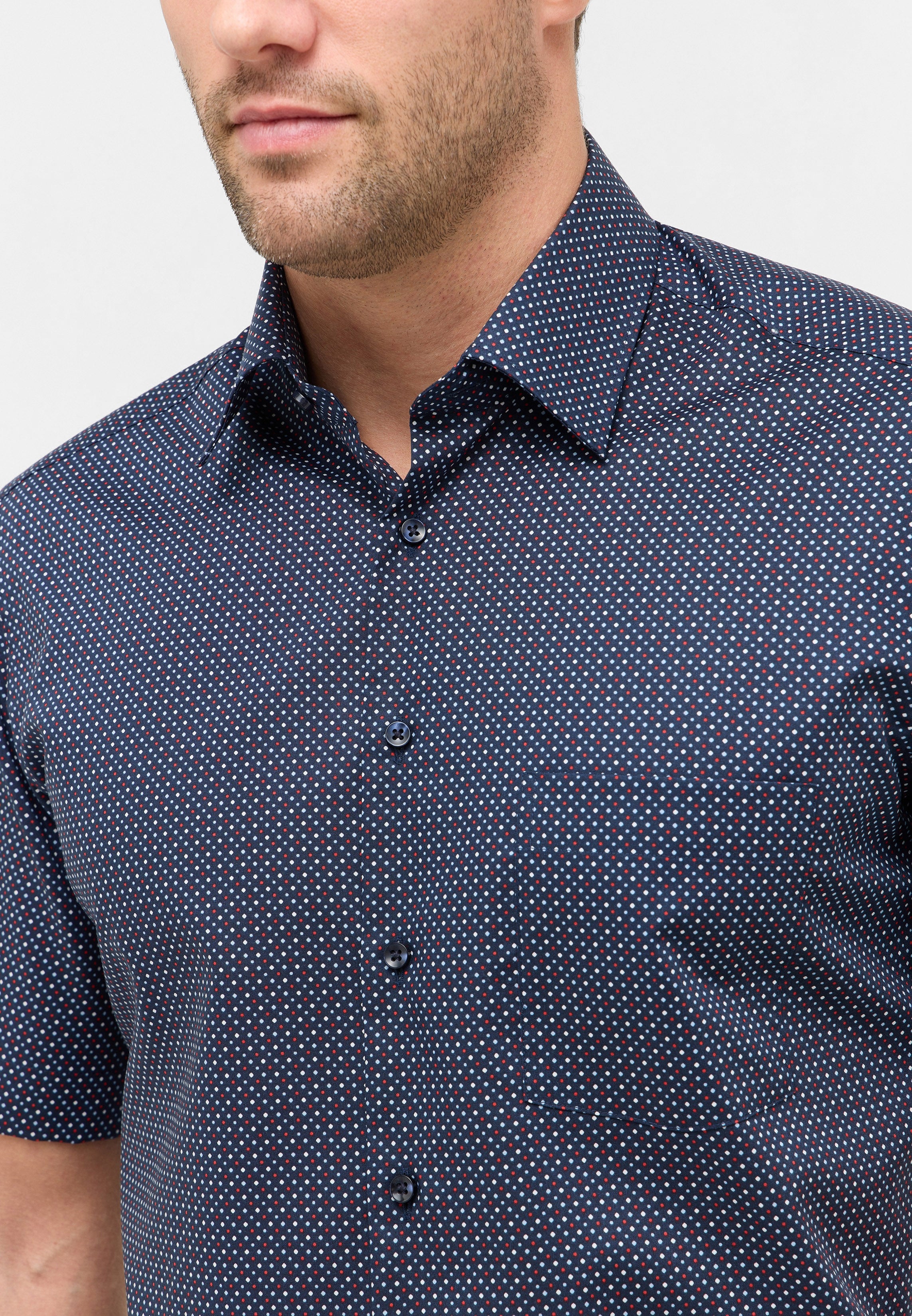 ETERNA MODERN FIT Kurzarm Hemd - Twill Dotted Navy - 1363-50-C181 von Eterna
