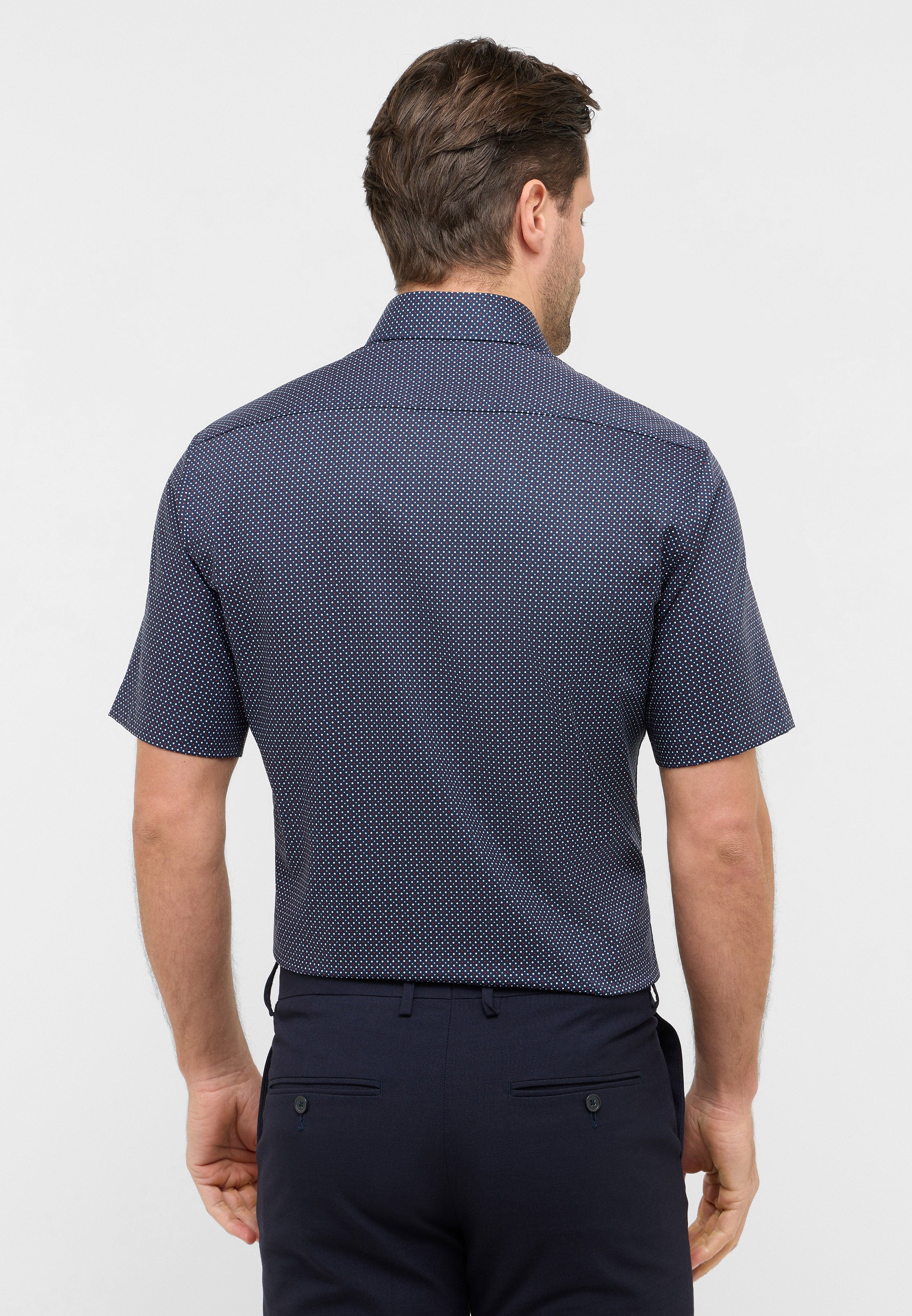 ETERNA MODERN FIT Kurzarm Hemd - Twill Dotted Navy - 1363-50-C181 von Eterna
