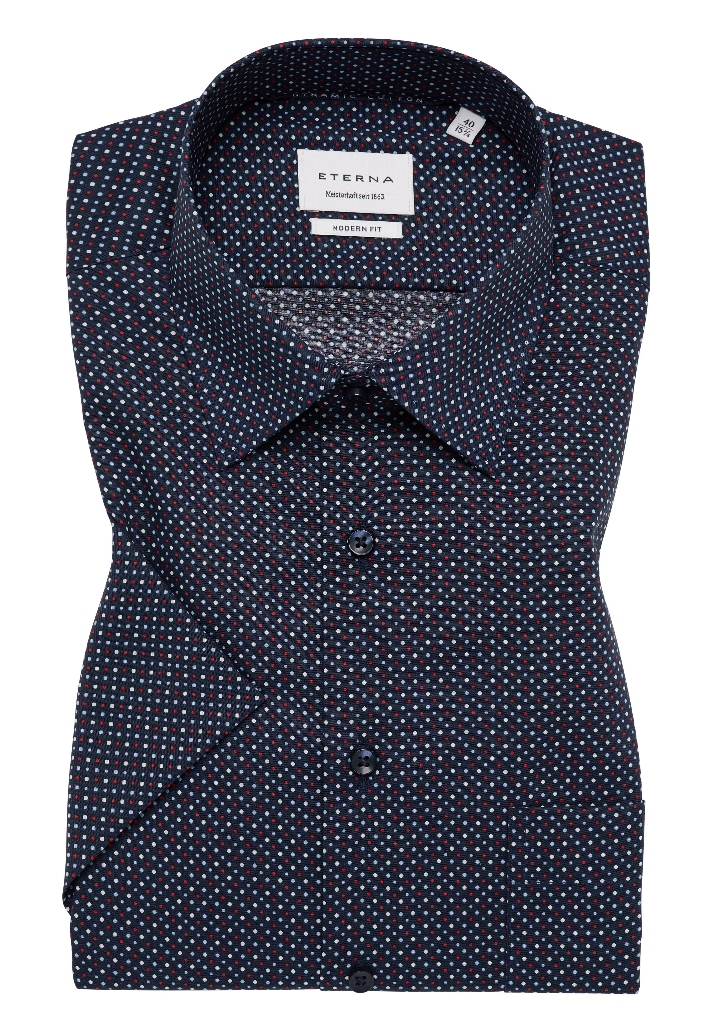 ETERNA MODERN FIT Kurzarm Hemd - Twill Dotted Navy - 1363-50-C181