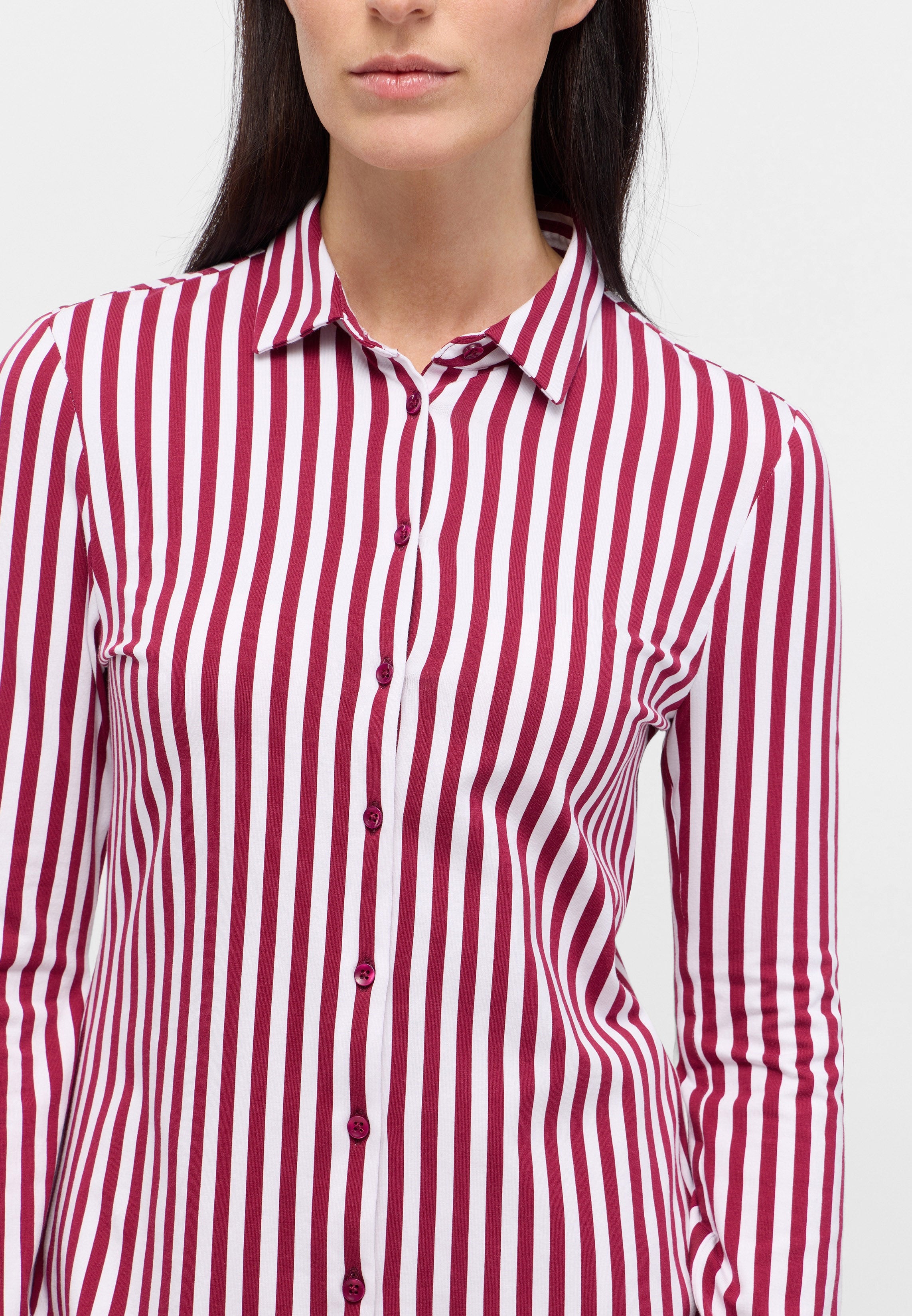 ETERNA FITTED Langarm Bluse - Crimson Pinstripe - 6308-50-DF56 von Eterna