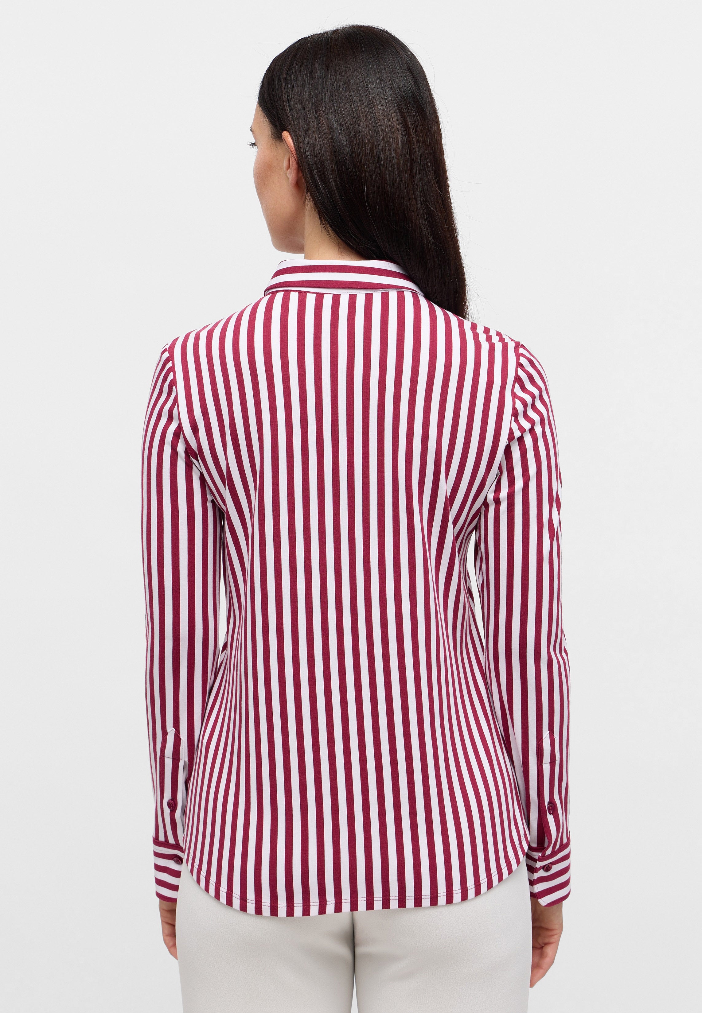 ETERNA FITTED Langarm Bluse - Crimson Pinstripe - 6308-50-DF56 von Eterna