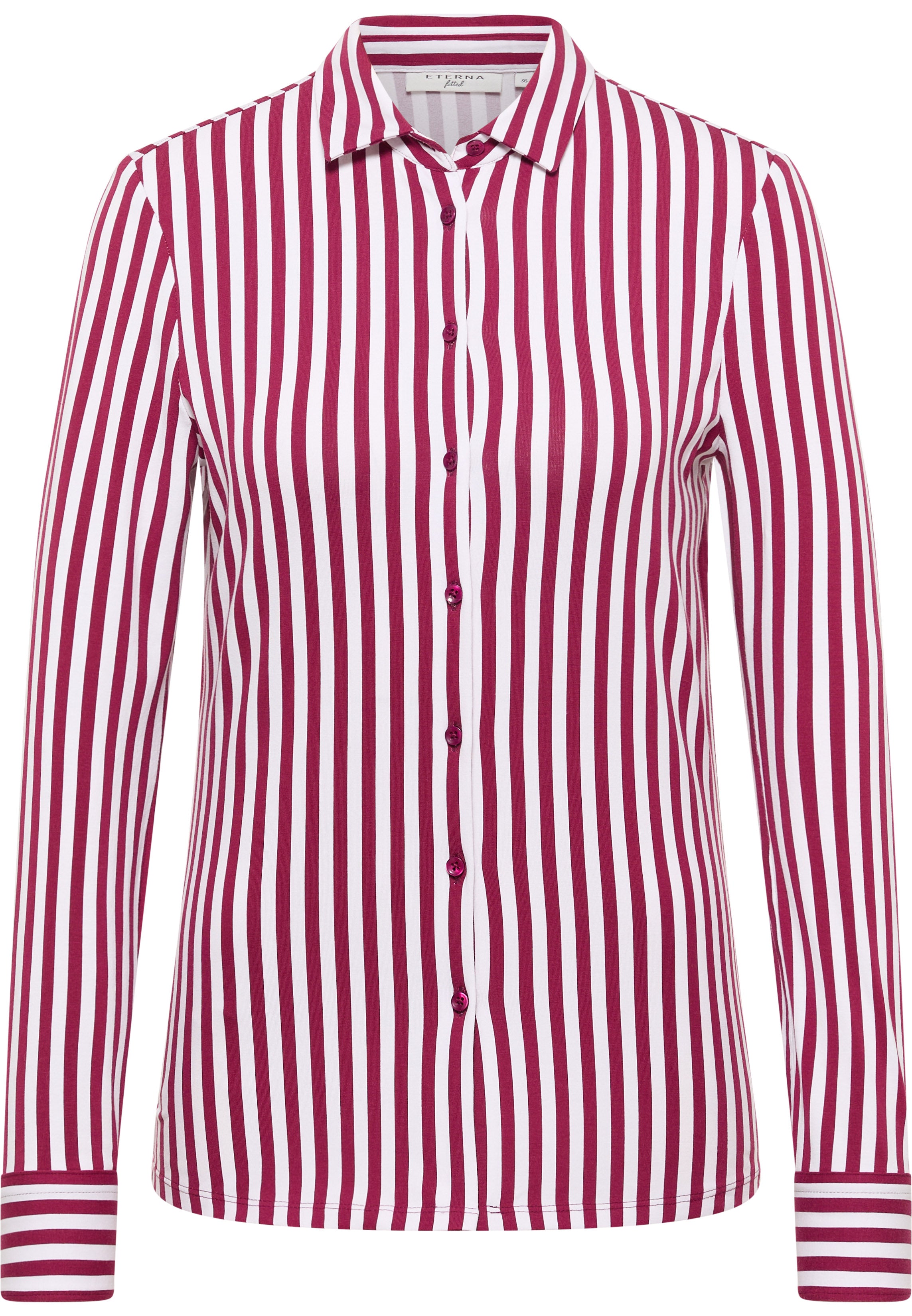 ETERNA FITTED Langarm Bluse - Crimson Pinstripe - 6308-50-DF56
