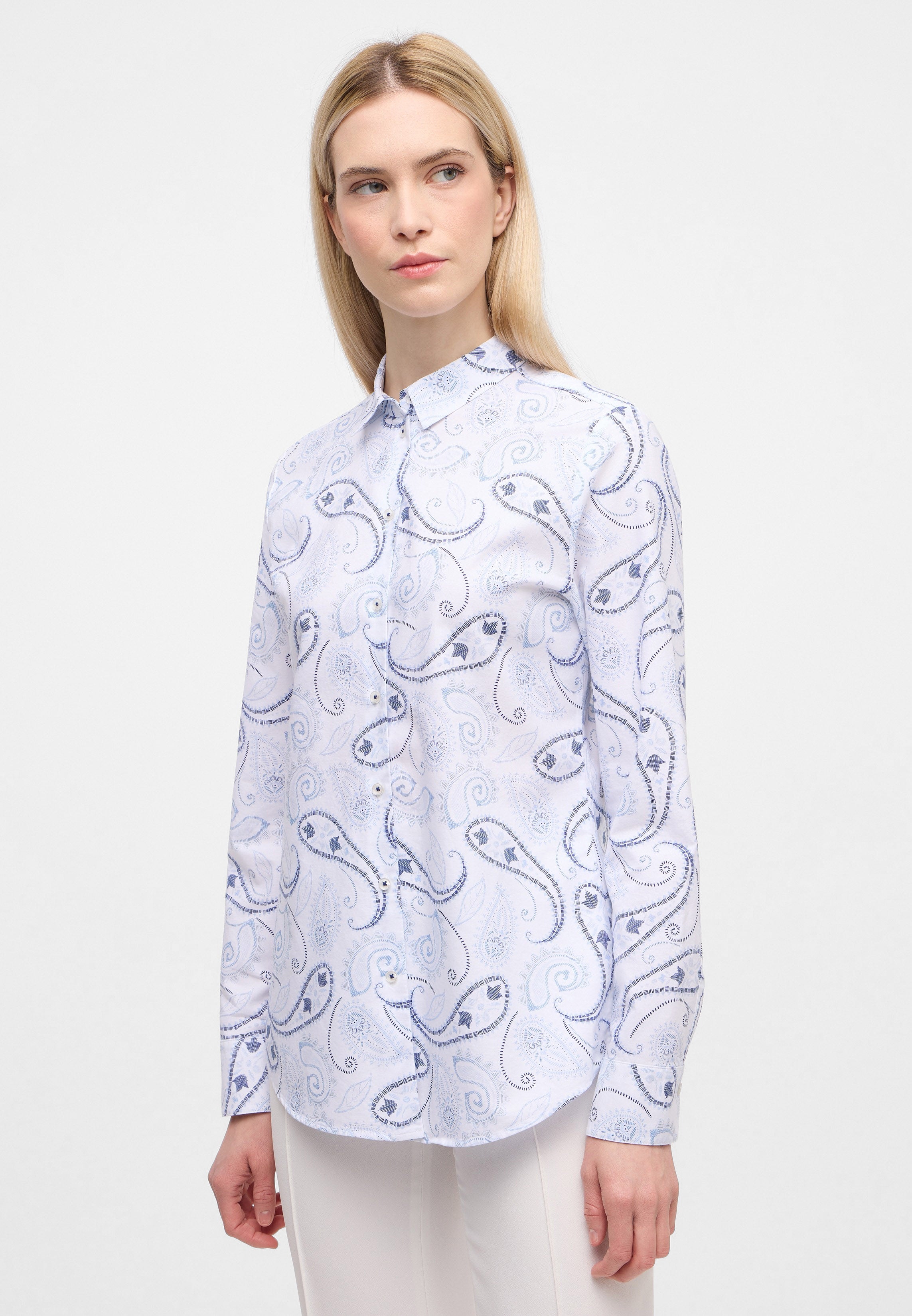ETERNA REGULAR FIT Bluse - Sky Paisley White - 7139-19-D935