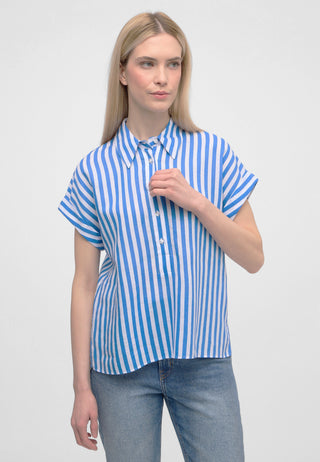 ETERNA LOOSE FIT Kurzarm Bluse blau satin gestreift 6393-11-H311