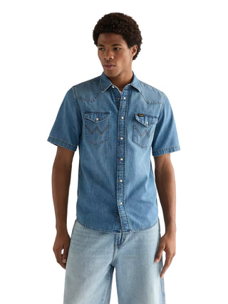 WRANGLER SS WESTERN SHIRT Kurzarm Jeanshemd mid light wash 112378394