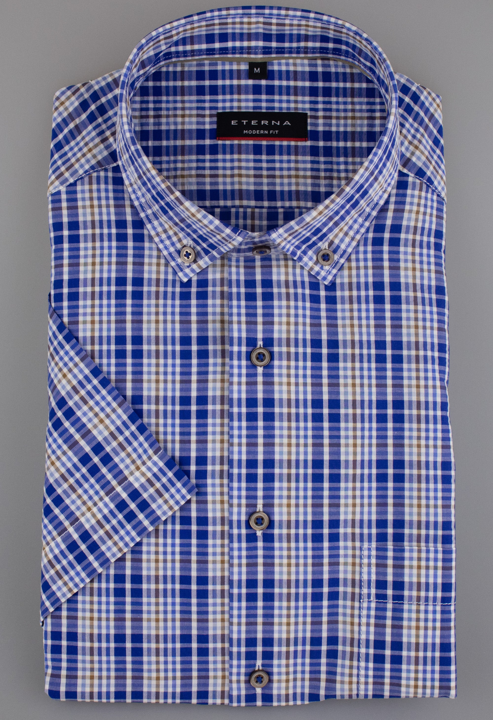ETERNA MODERN FIT Kurzarm Hemd - Coastal Check Blue - 2375-16-C29U