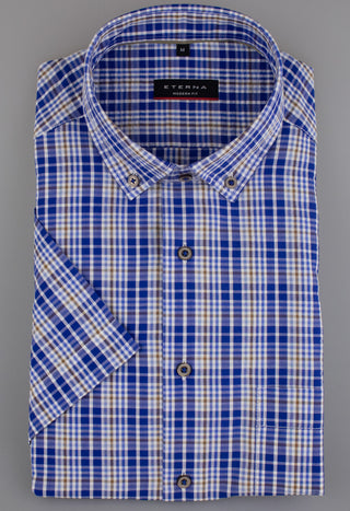 ETERNA MODERN FIT Kurzarm Hemd - Coastal Check Blue - 2375-16-C29U