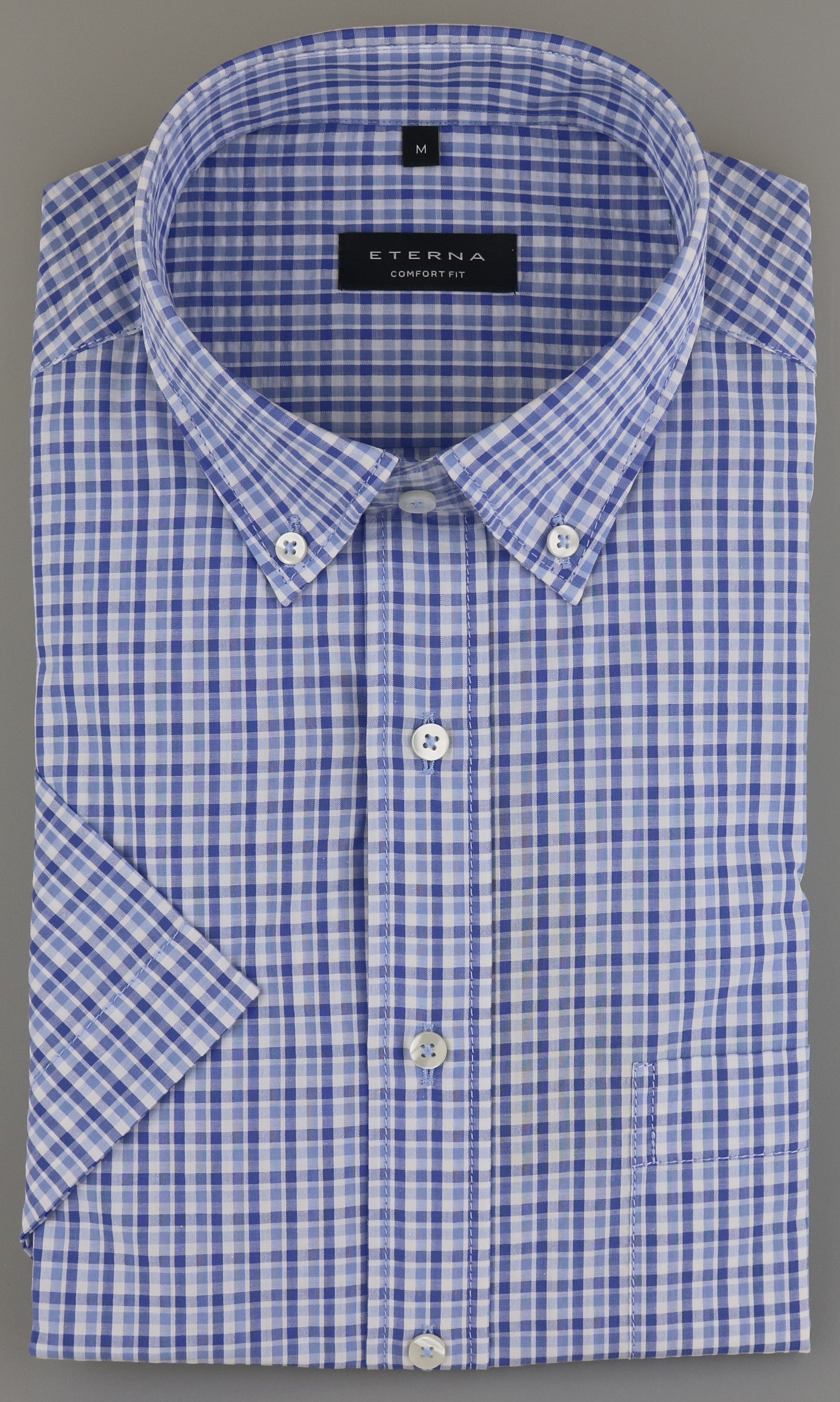 ETERNA COMFORT FIT Kurzarm Hemd - Blue Check Harmony - 2374-12-K294
