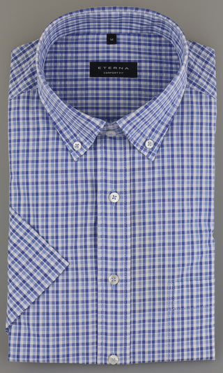 ETERNA COMFORT FIT Kurzarm Hemd - Blue Check Harmony - 2374-12-K294